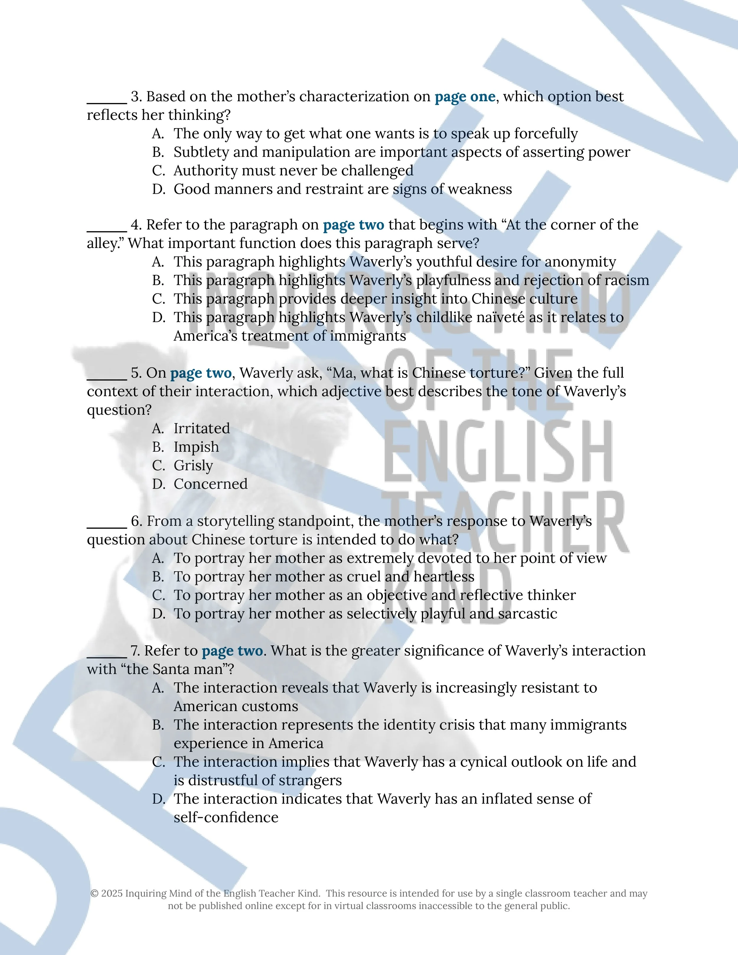 "Rules of the Game" by Amy Tan Quiz, Close Reading Worksheet, Vocabulary Activities, and Answer Keys for High School from Inquiring Mind of the English Teacher Kind