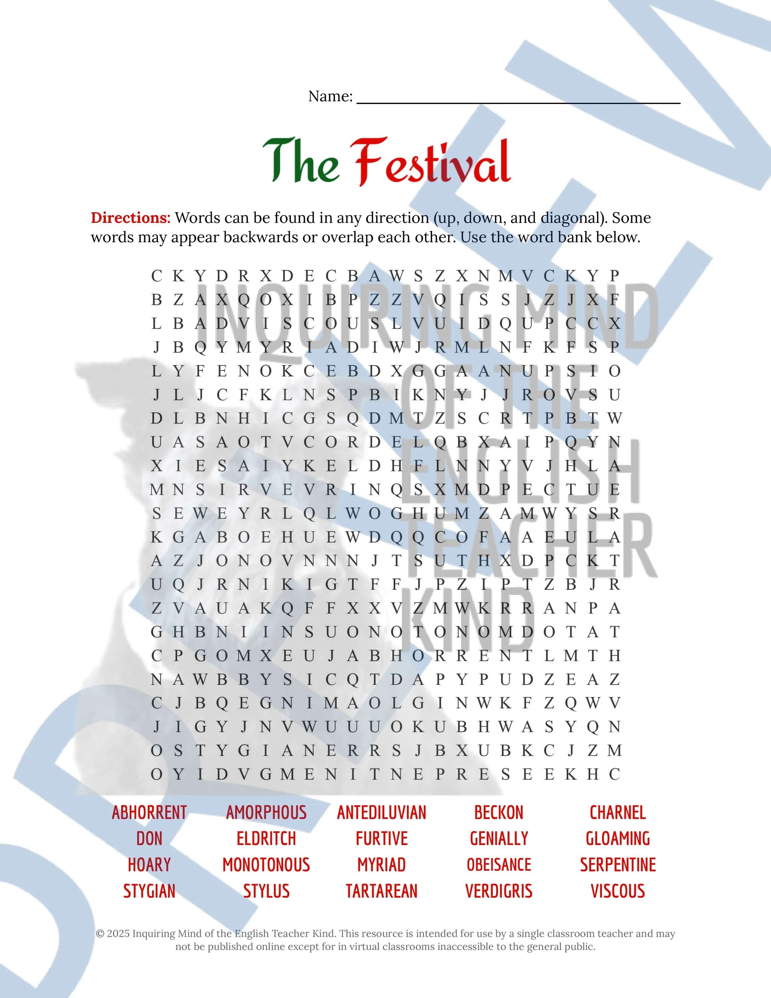 The Festival by H.P. Lovecraft Vocabulary Activities (4).jpg