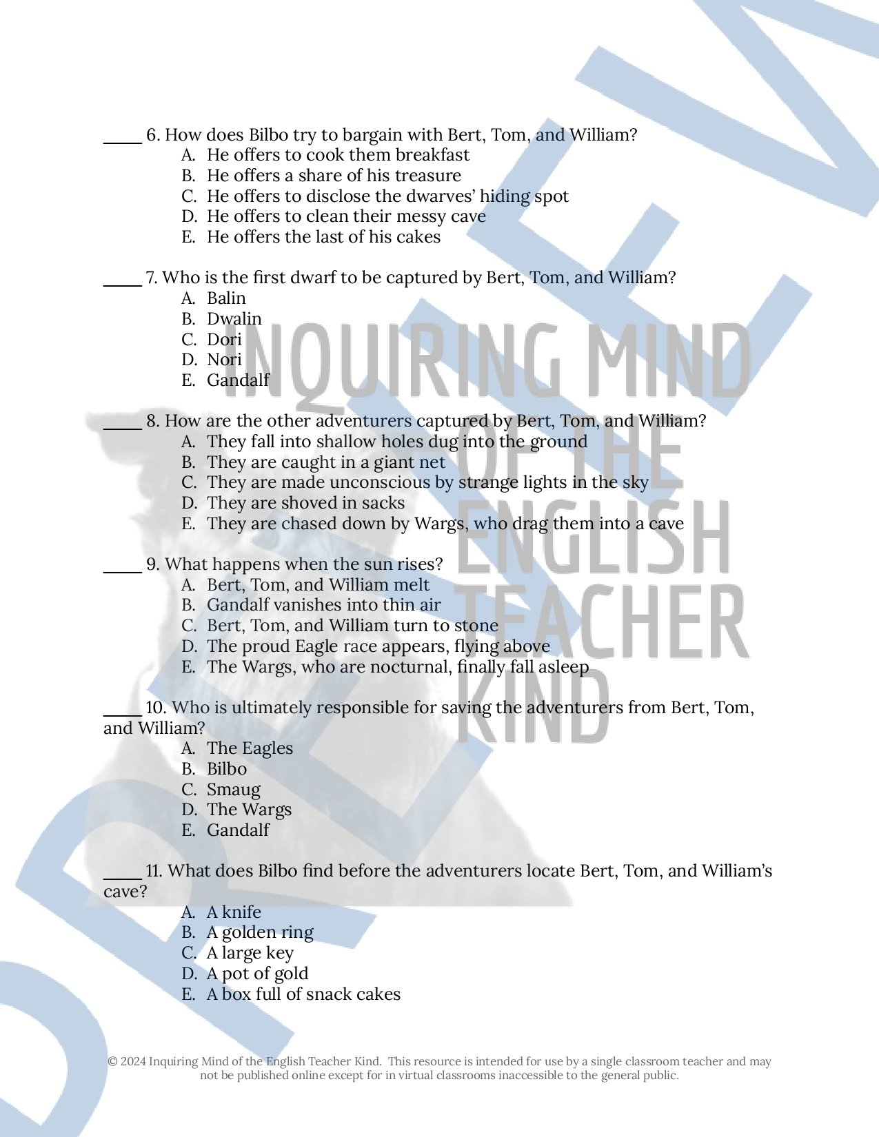 The Hobbit Quiz, Close Reading, and Vocabulary Games Bundle for High School (Chapters 1 and 2)