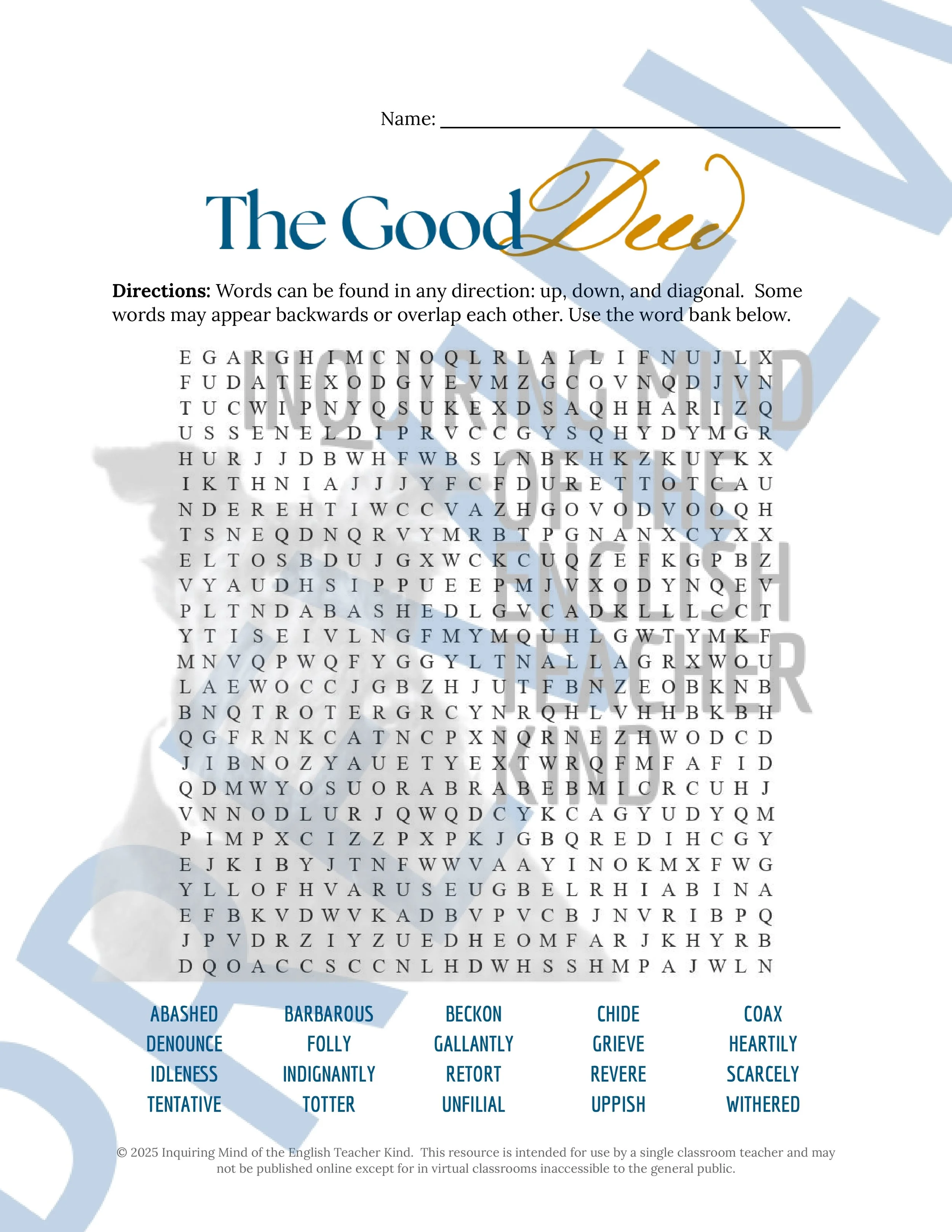 "The Good Deed" by Pearl S. Buck Quiz, Analysis Worksheet, Vocabulary Games, and Answer Keys for High School from Inquiring Mind of the English Teacher Kind