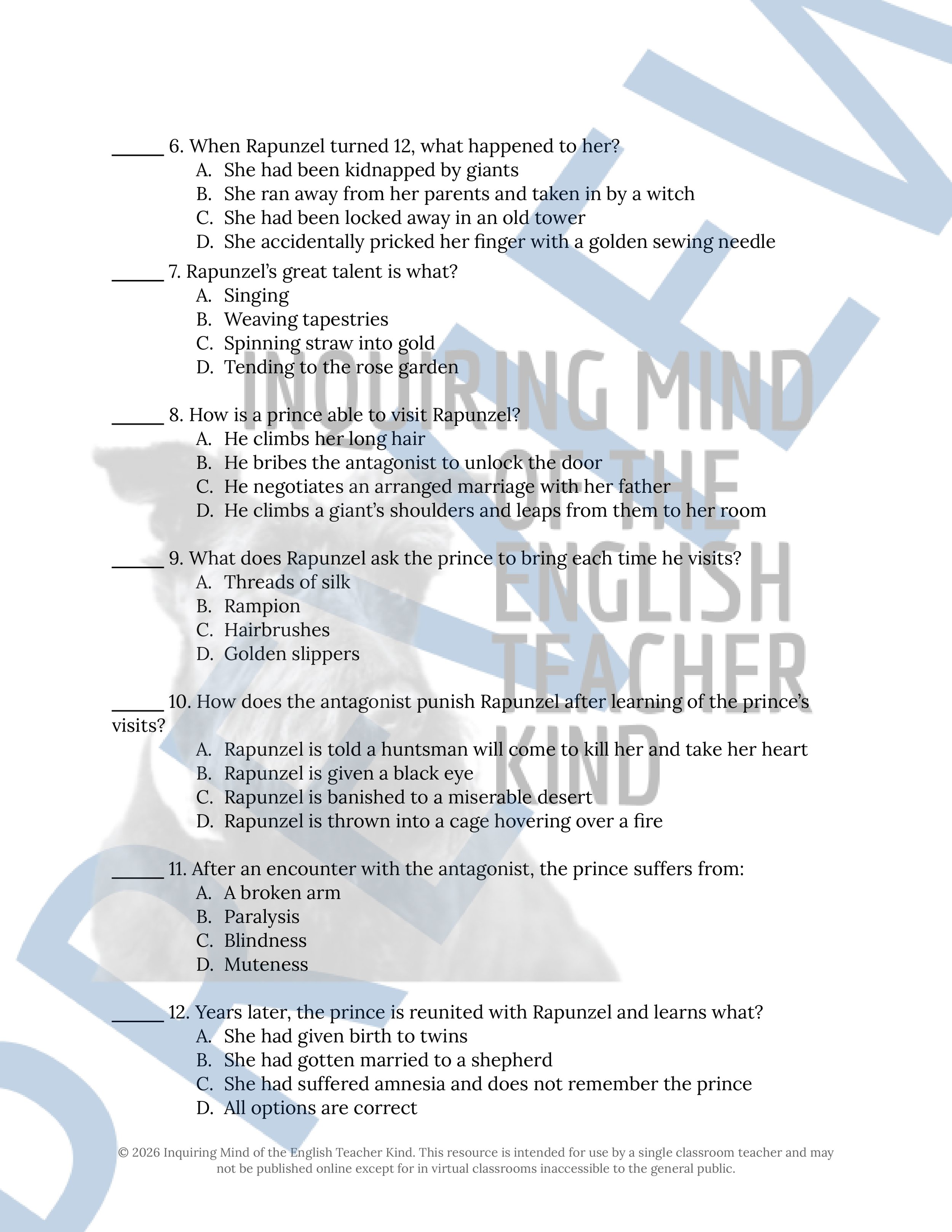 Rapunzel Brothers Grimm Fairy Tale Quiz and Answer Key (2).jpg