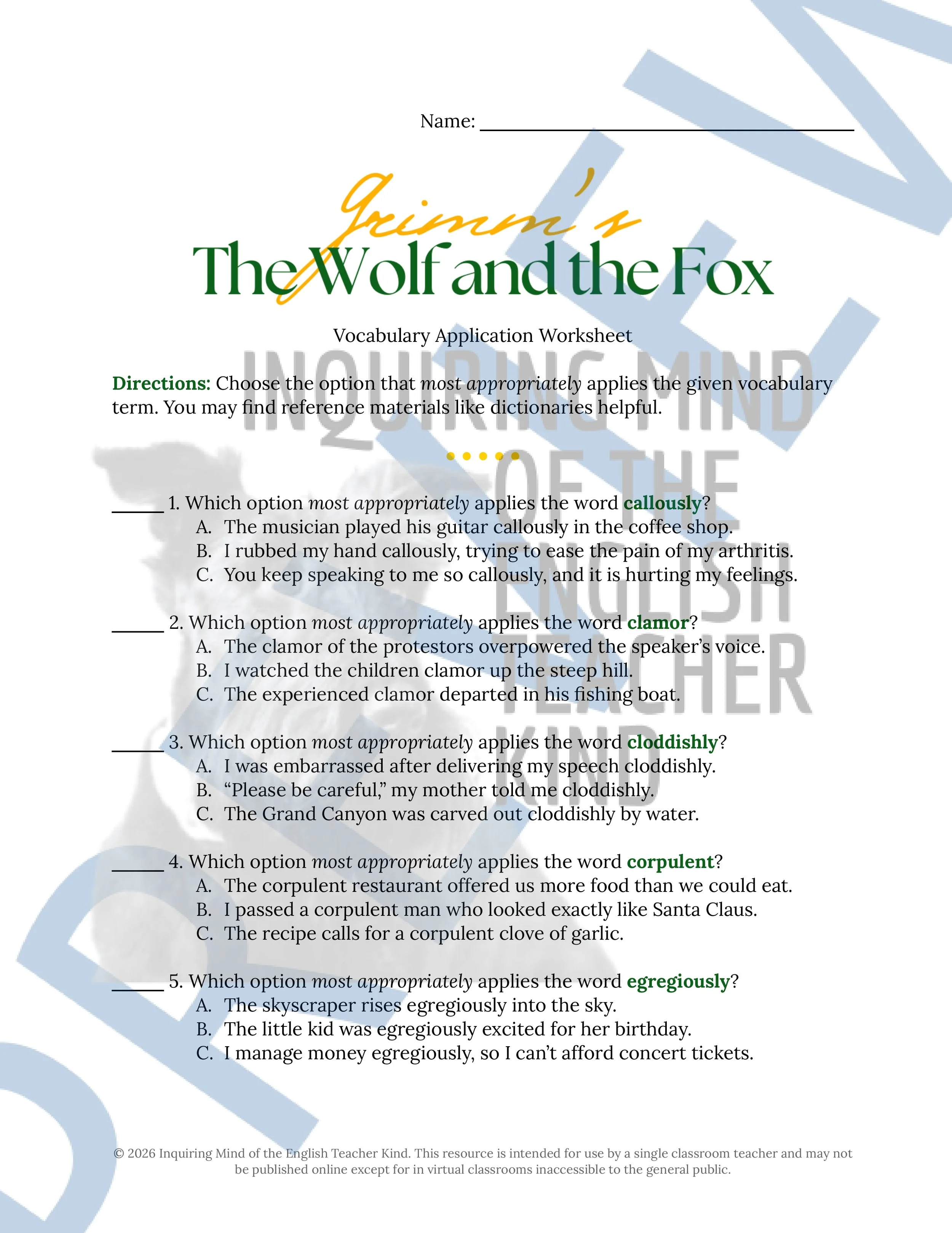 The Wolf and the Fox Grimm's Fairy Tale Vocabulary Activities (1).jpg