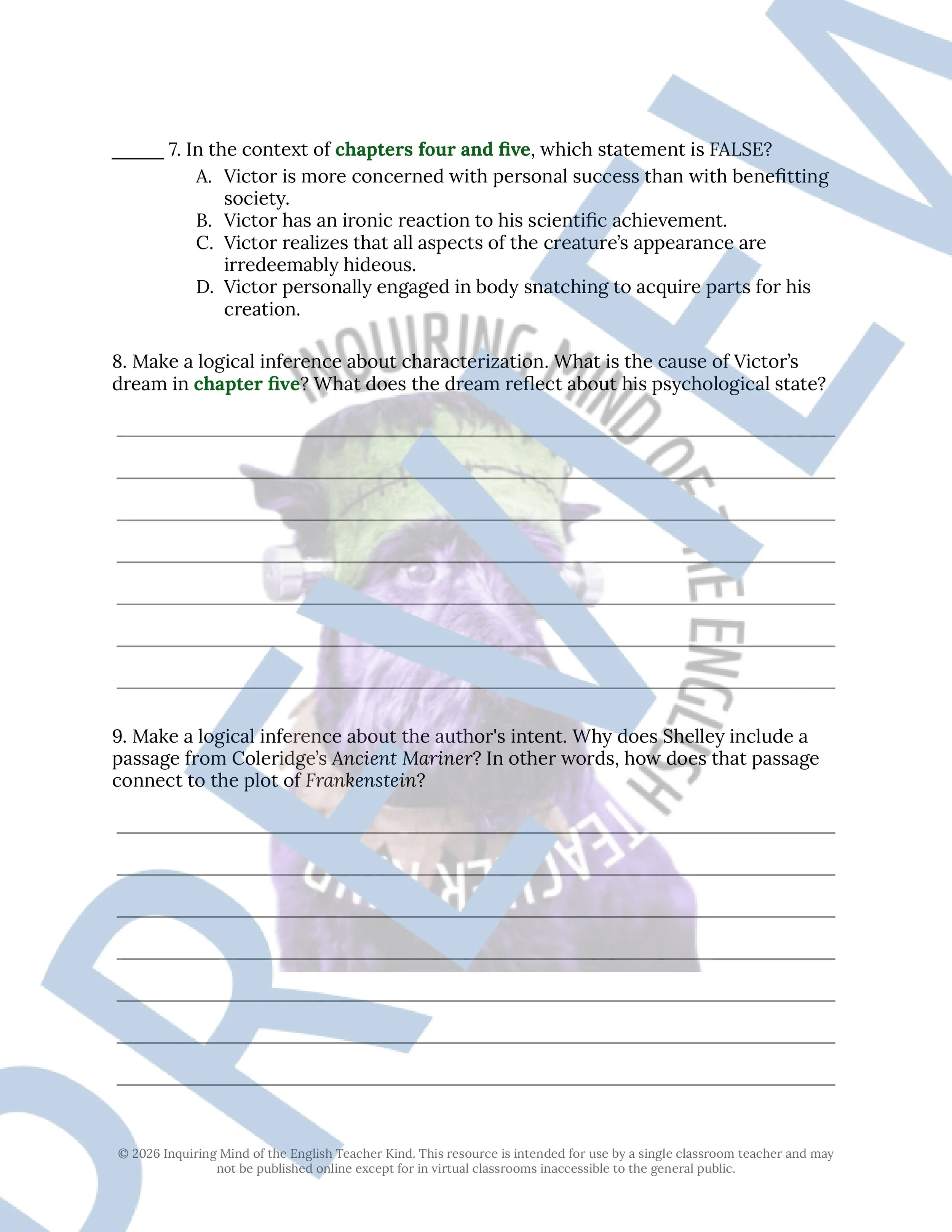 Frankenstein Chapters 4, 5, and 6 Close Reading Analysis Worksheet and Answer Key for High School English Language Arts (3).jpg