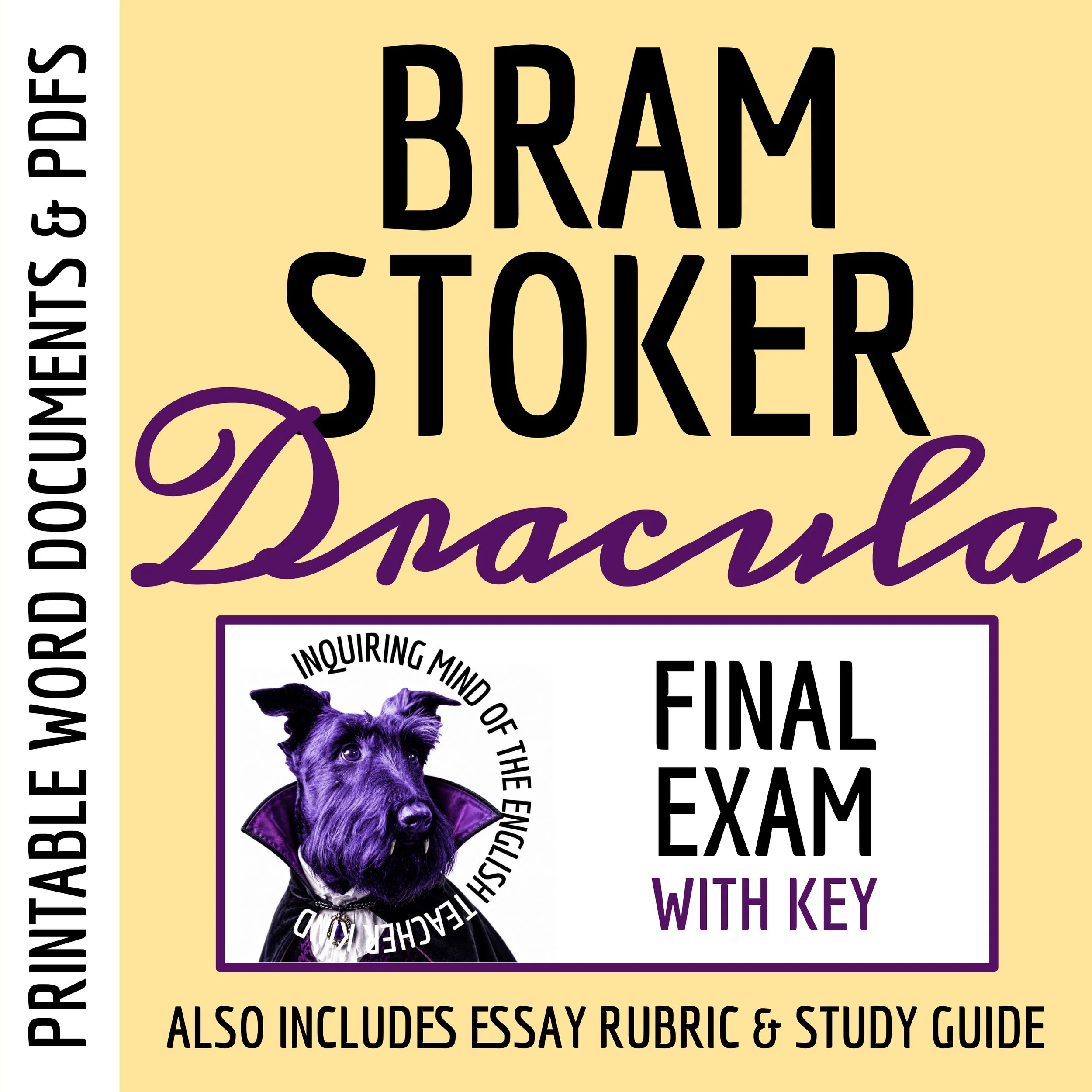 Dracula by Bram Stoker Test, Answer Key, Essay Rubric, and Study Guide | Final Exam