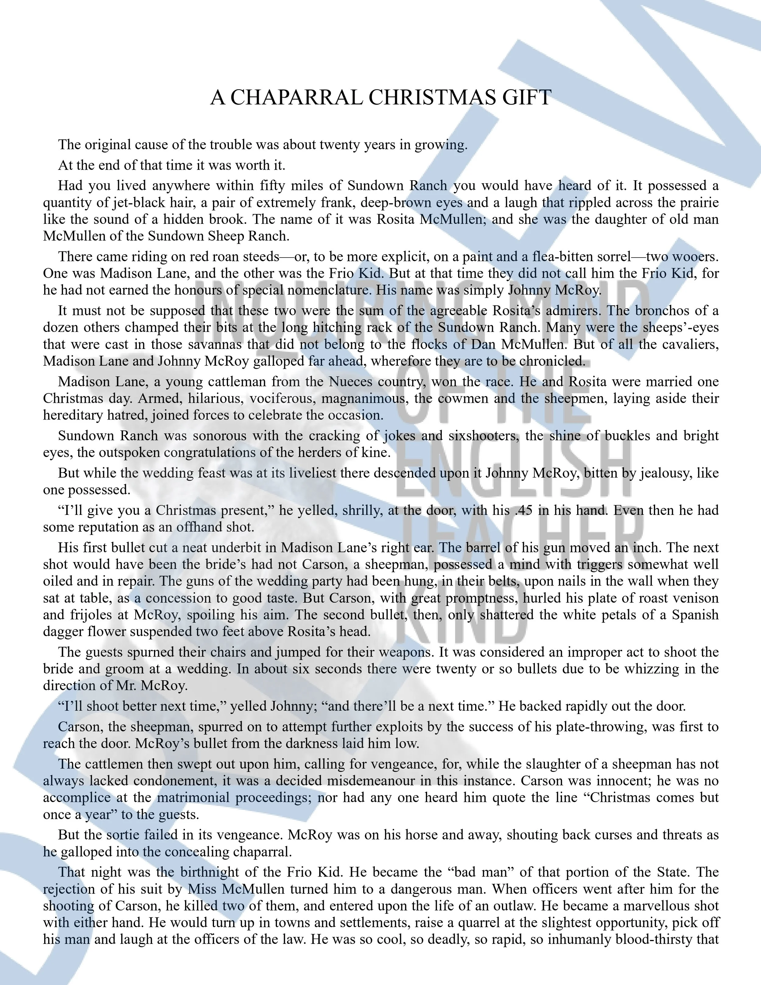 A Chaparral Christmas Gift by O. Henry Quiz and Answer Key (3).jpg