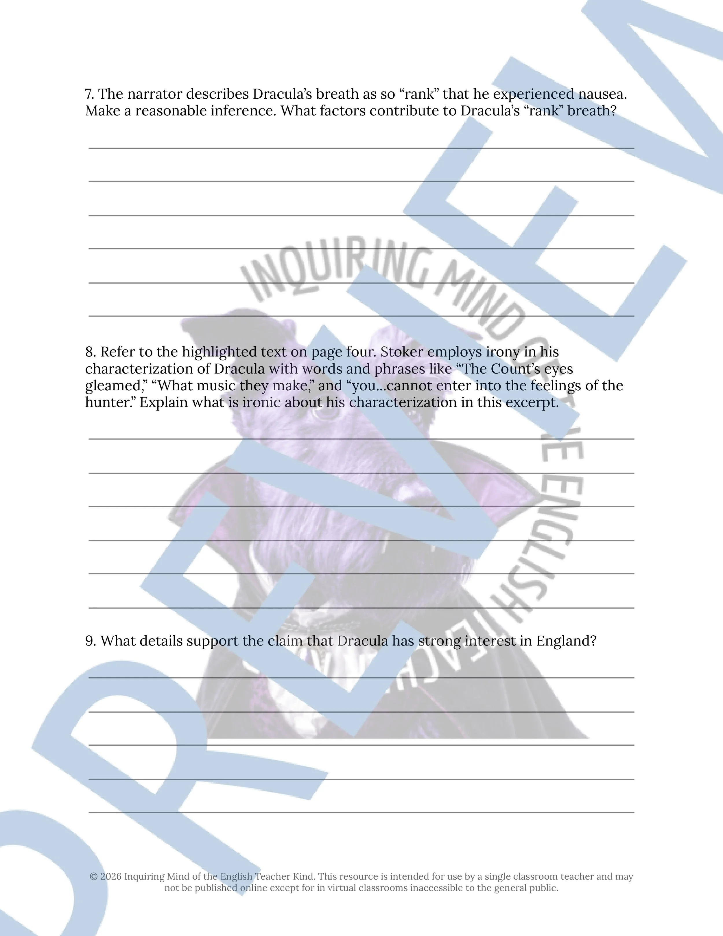 Dracula Chapter 2 Close Reading Analysis Worksheet and Answer Key for High School English Language Arts (3).jpg