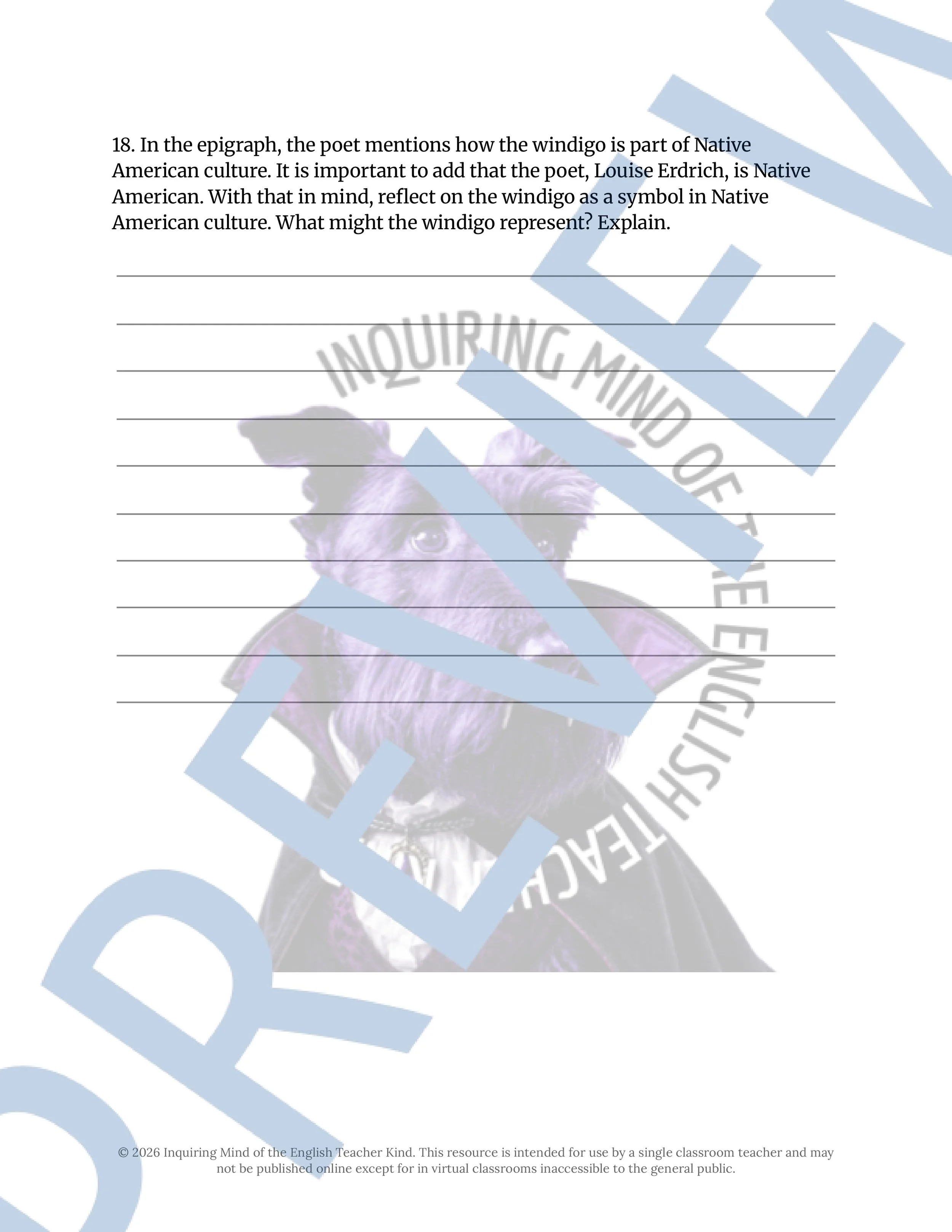 Windigo by Louise Erdrich Poetry Analysis Worksheet and Answer Key for High School ELA and Halloween (6).jpg