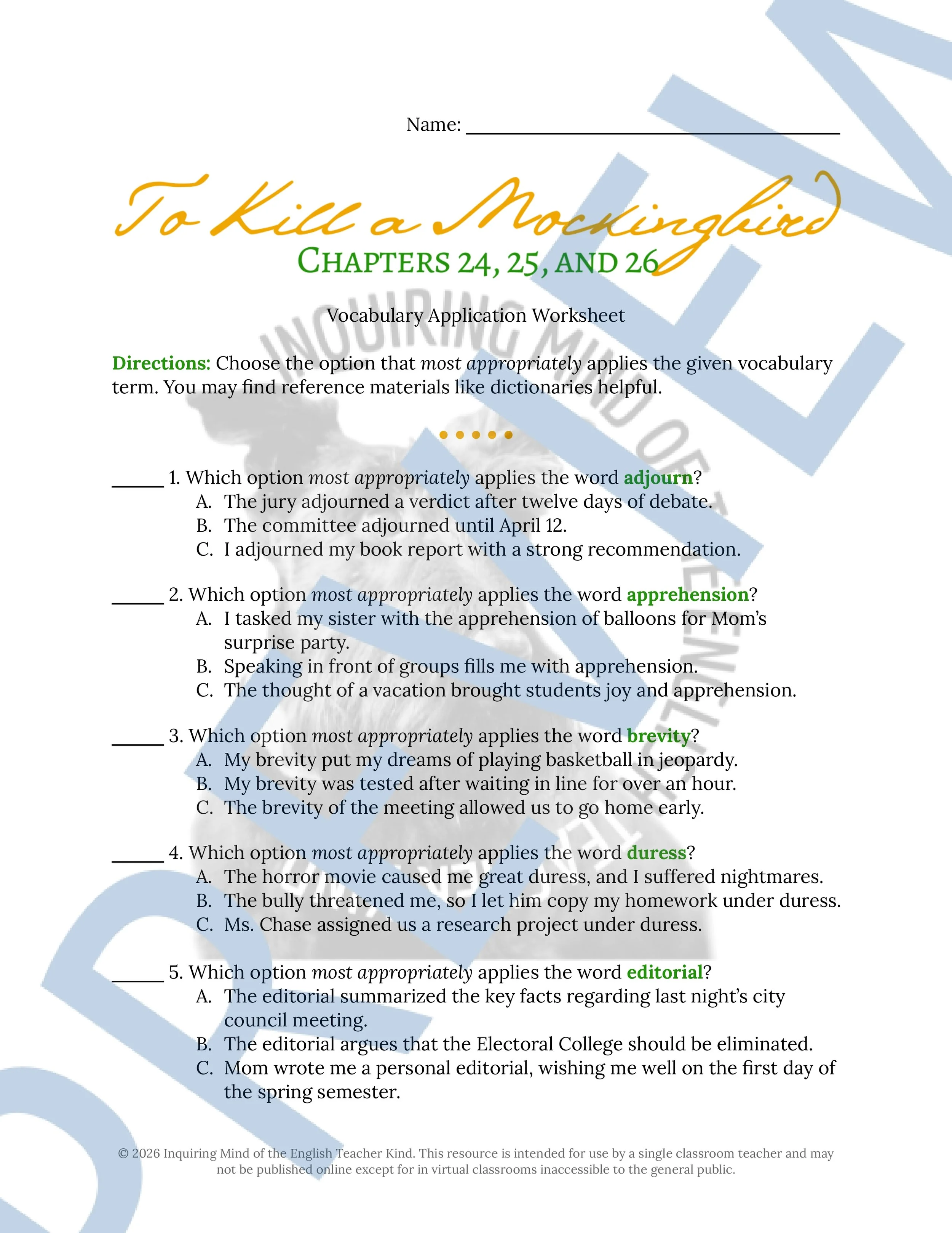 To Kill a Mockingbird Chapters 24, 25, and 26 Vocabulary Worksheet, Crossword Puzzle, and Word Search Game for High School ELA (1).jpg
