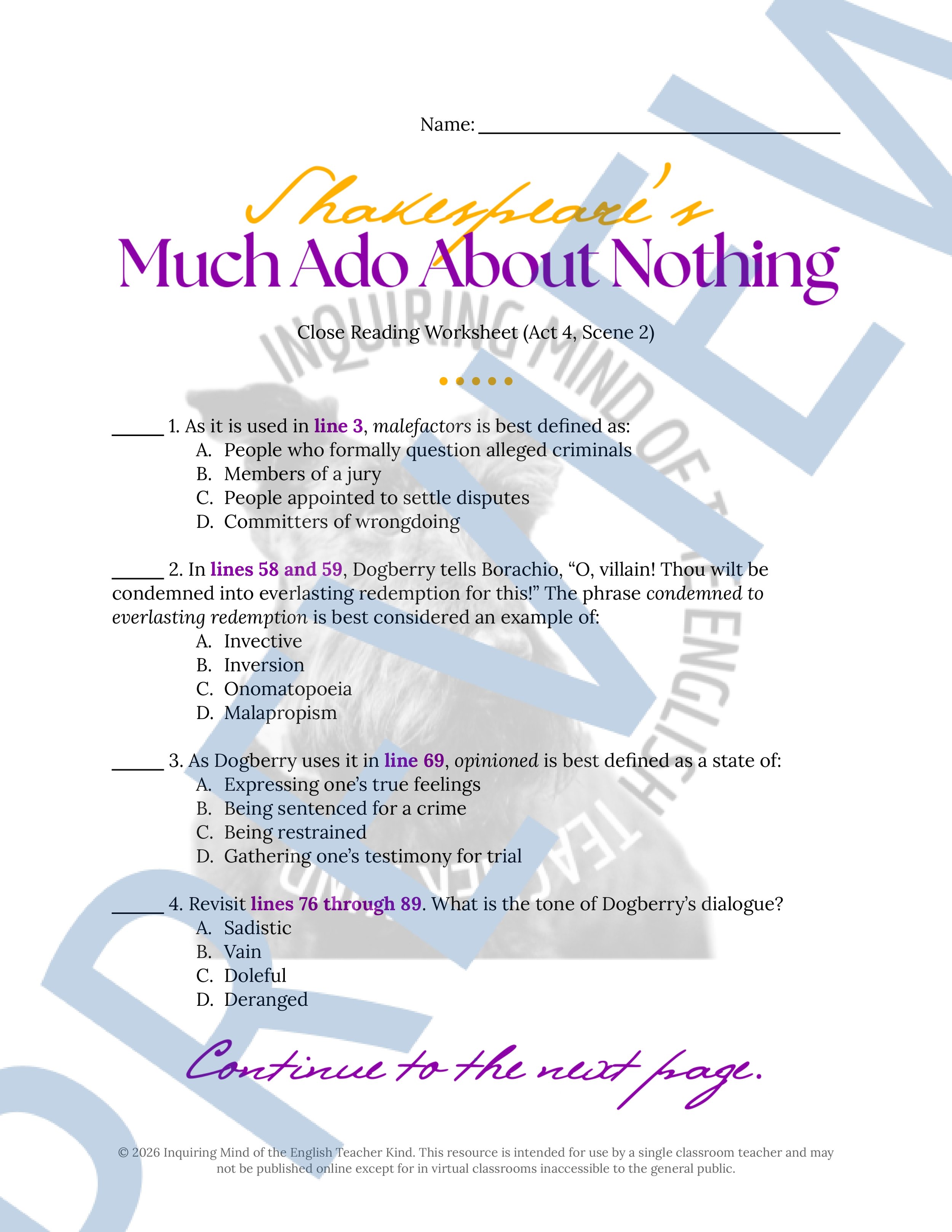 Much Ado About Nothing Act 4.2 Close Reading Analysis Worksheet (1).jpg