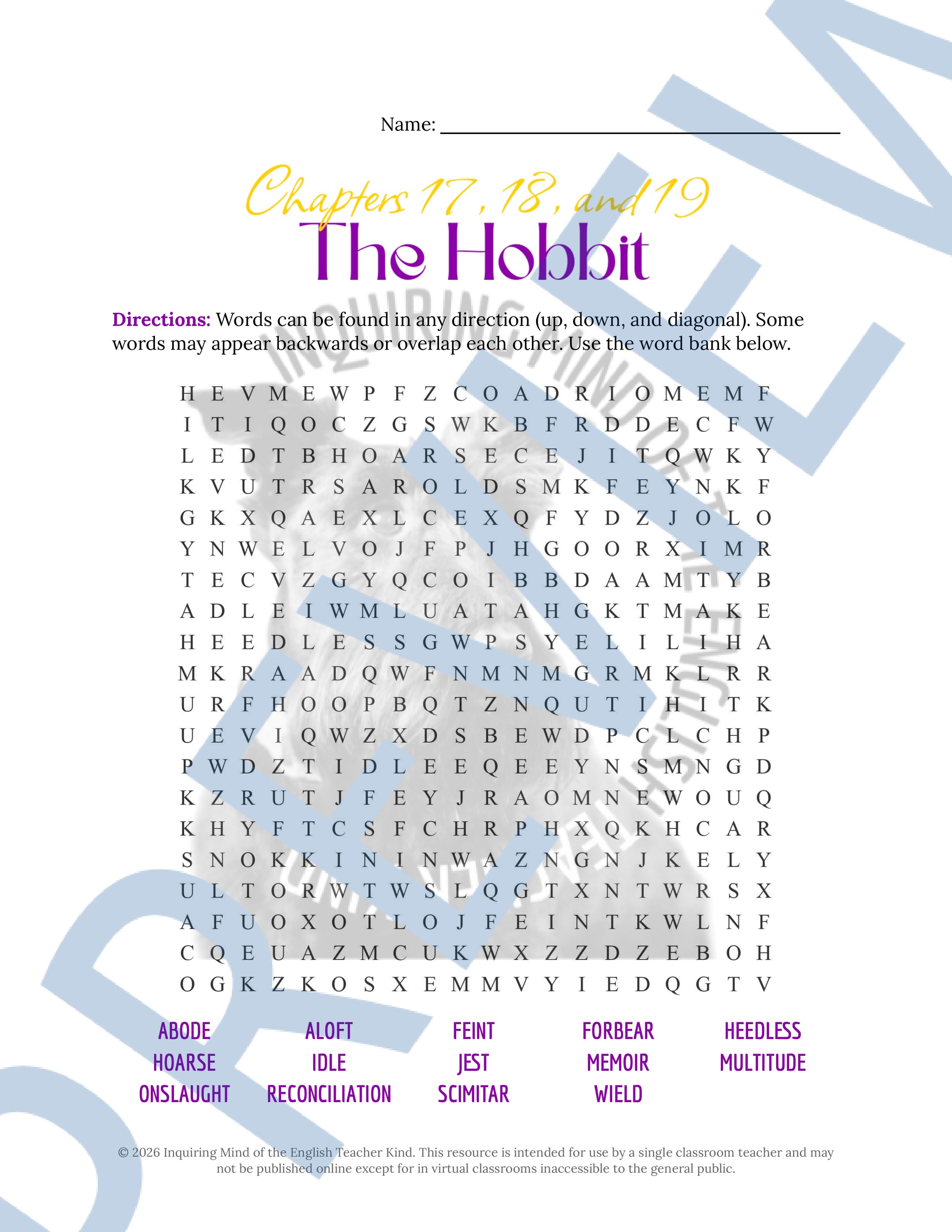 The Hobbit Chapters 17, 18, and 19 Vocabulary Activities (4).jpg