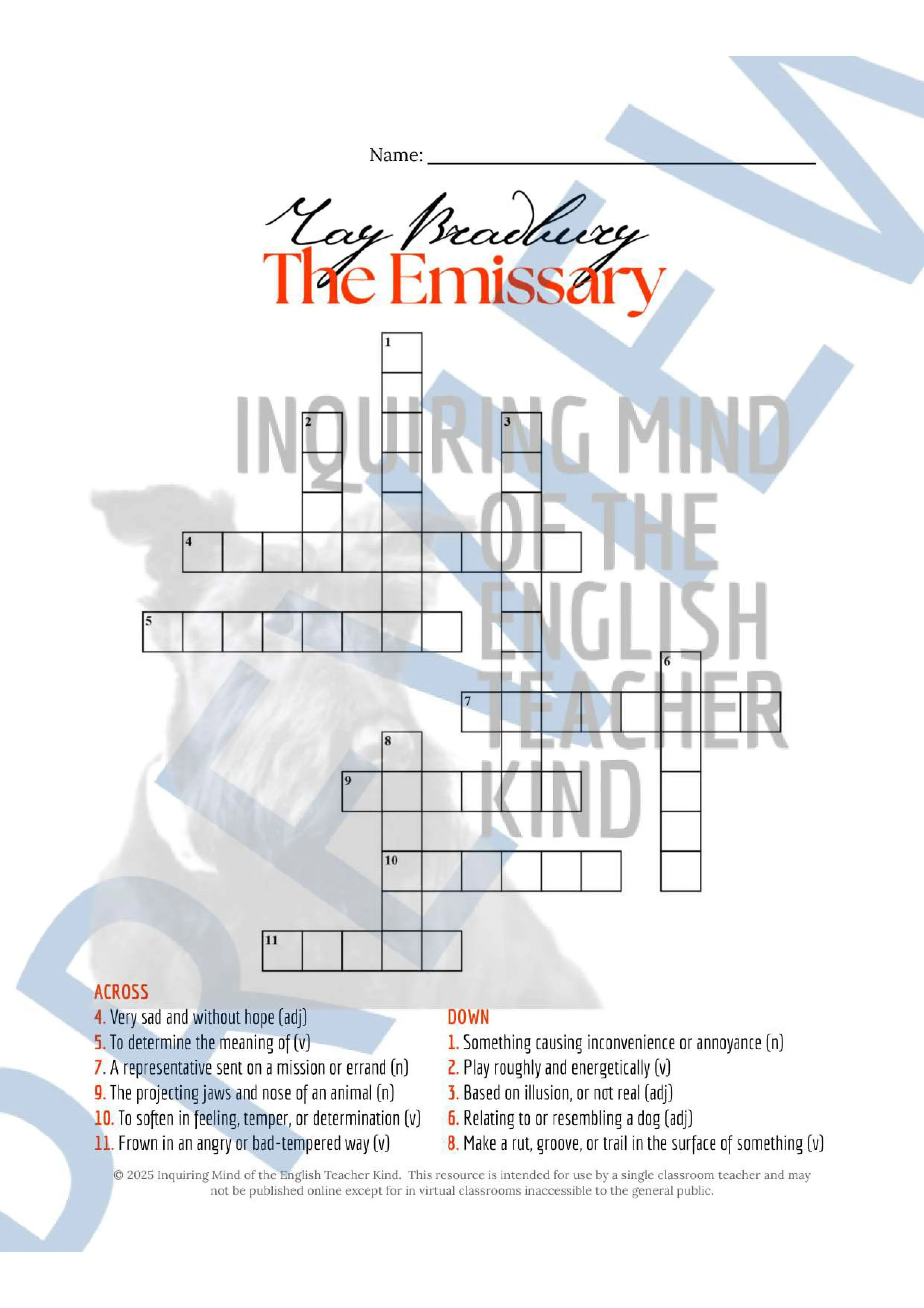 "The Emissary" by Ray Bradbury Short Story Quiz, Close Reading Analysis Worksheet, Vocabulary Games, and Answer Keys from Inquiring Mind of the English Teacher Kind