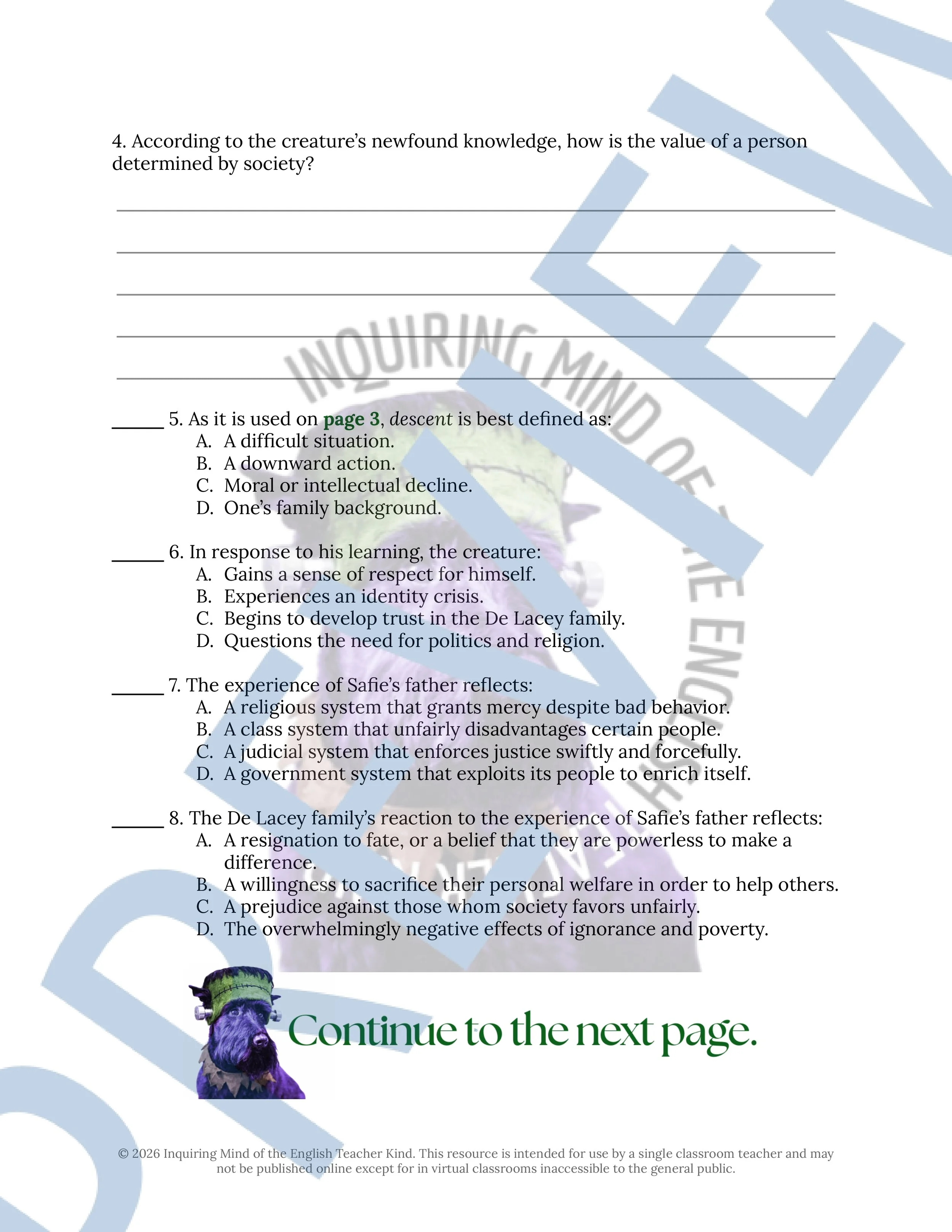 Frankenstein Chapters 13, 14, and 15 Close Reading Analysis Worksheet and Answer Key for High School English Language Arts (2).jpg