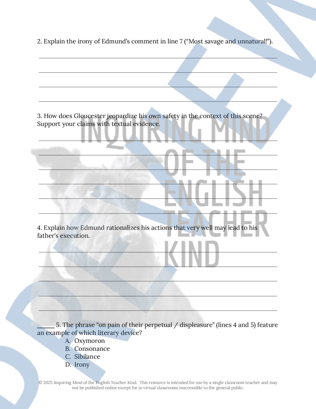 Shakespeare's King Lear Act 3 Quiz, Vocabulary Games, Close Reading Inference Worksheets, and Answer Keys for High School by Inquiring Mind of the English Teacher Kind