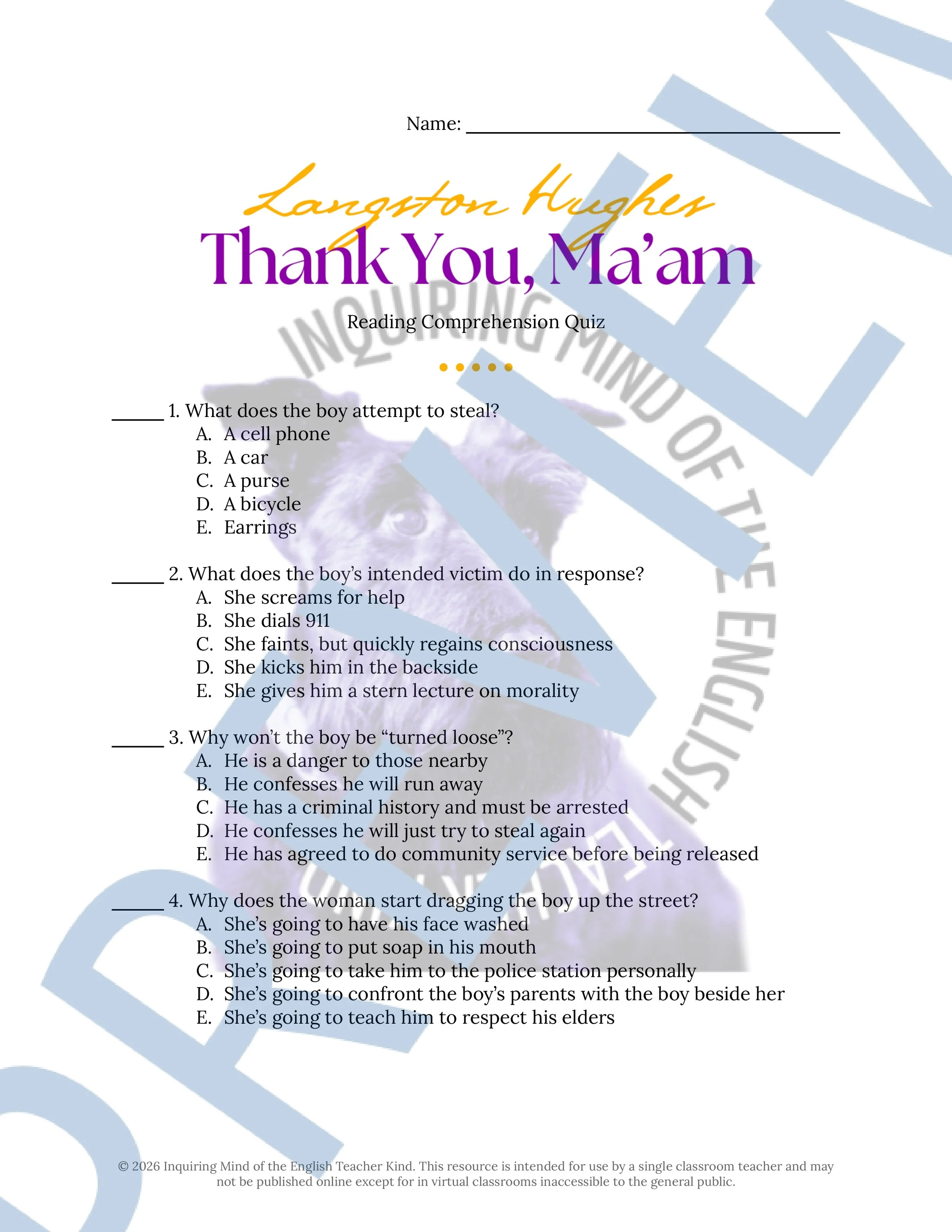 Thank You, Ma'am by Langston Hughes Quiz and Answer Key (1).jpg