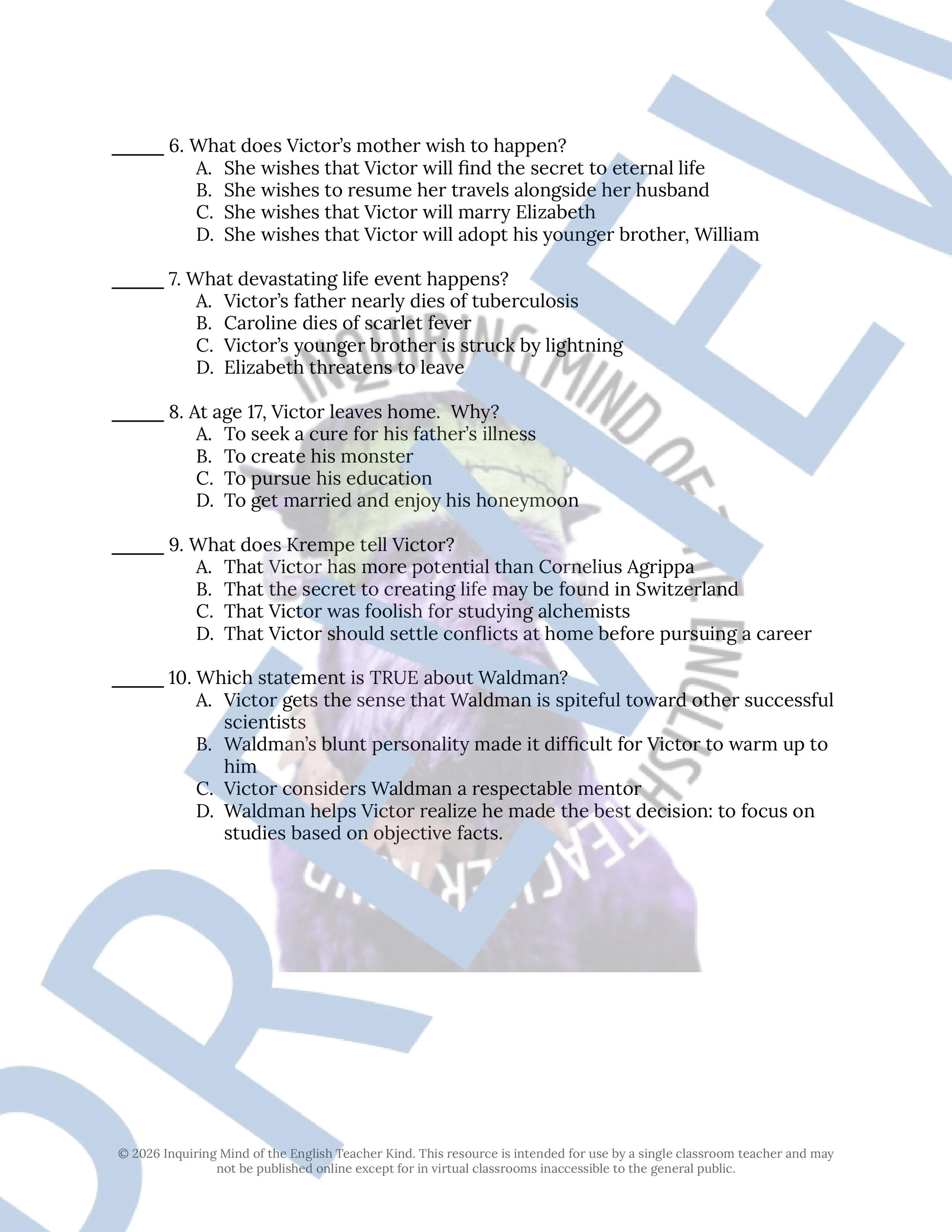 Frankenstein by Mary Shelley Chapters 1, 2, and 3 Quiz and Answer Key (2).jpg