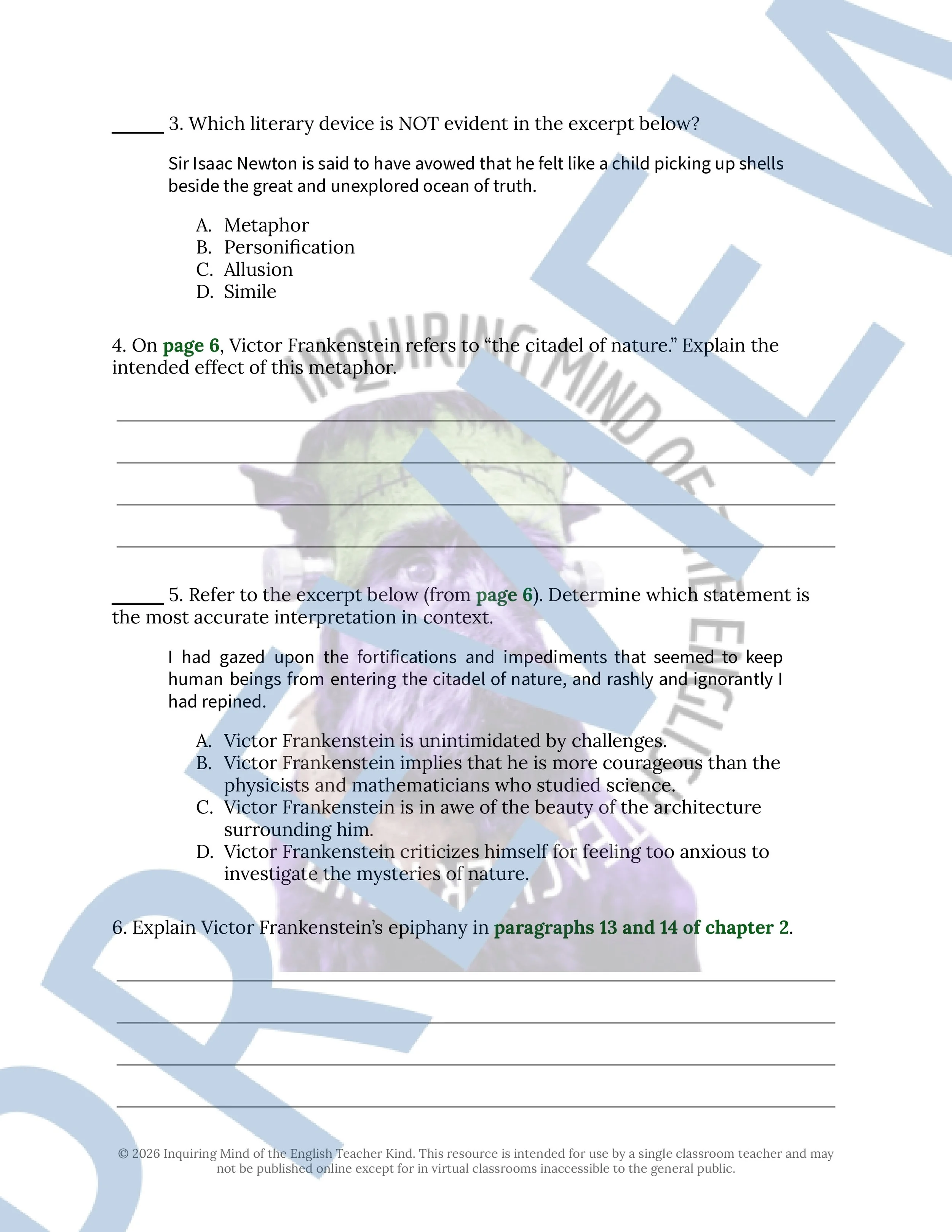 Frankenstein Chapters 1, 2, and 3 Close Reading Analysis Worksheet and Answer Key for High School English Language Arts (2).jpg