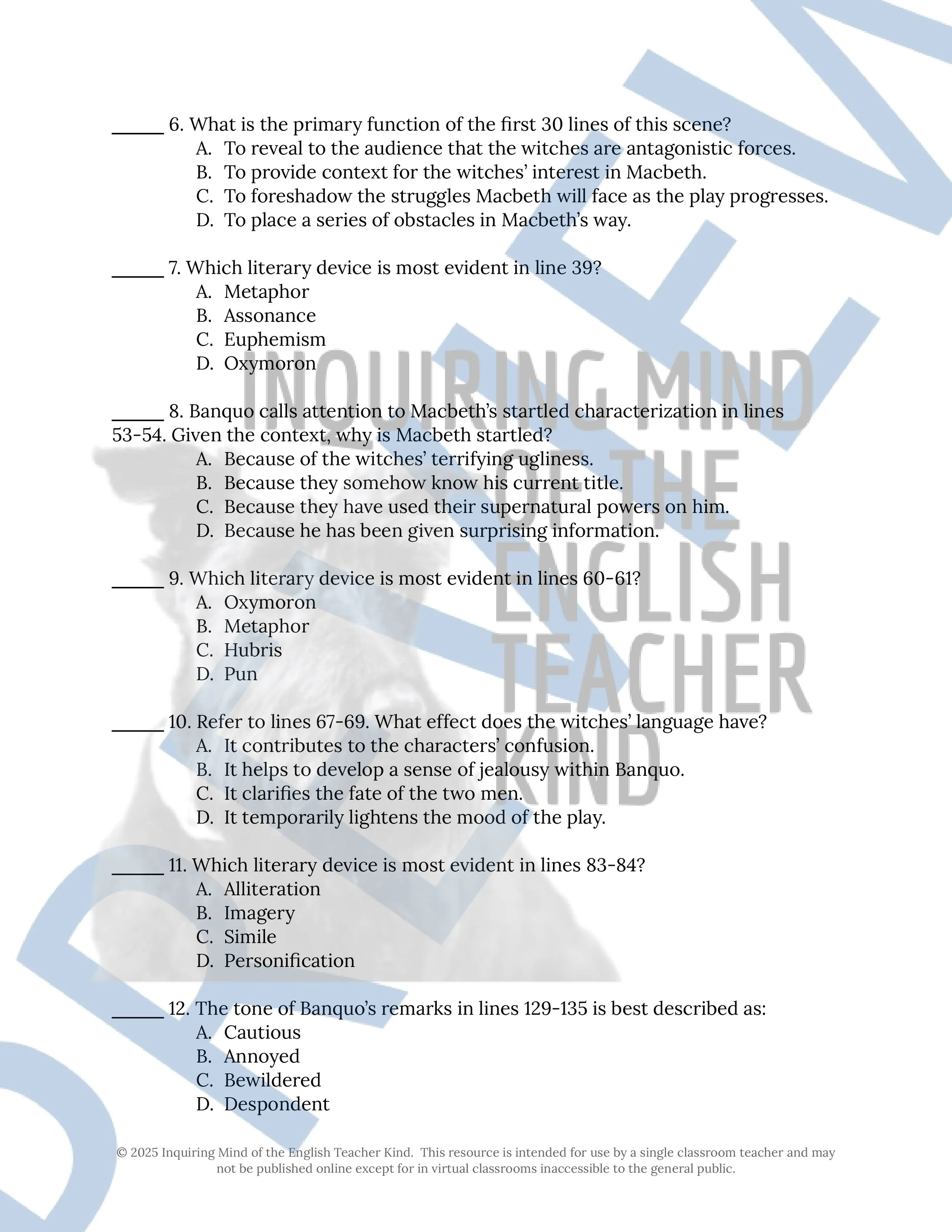 Poetry Analysis: Reading Worksheet & Answer Key