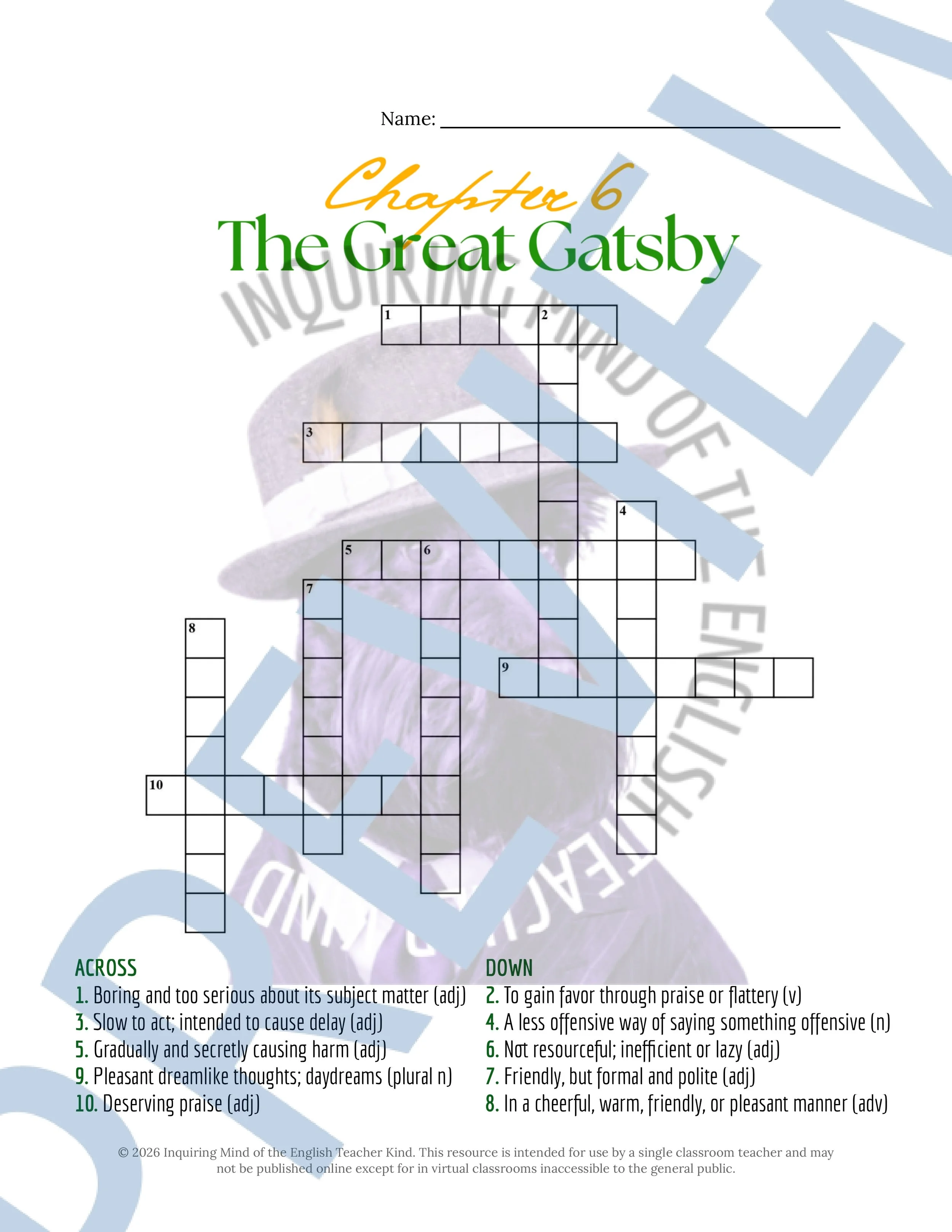The Great Gatsby Chapter 6 Vocabulary Activities for High School American Literature - Crossword Puzzle and Word Search (3).jpg