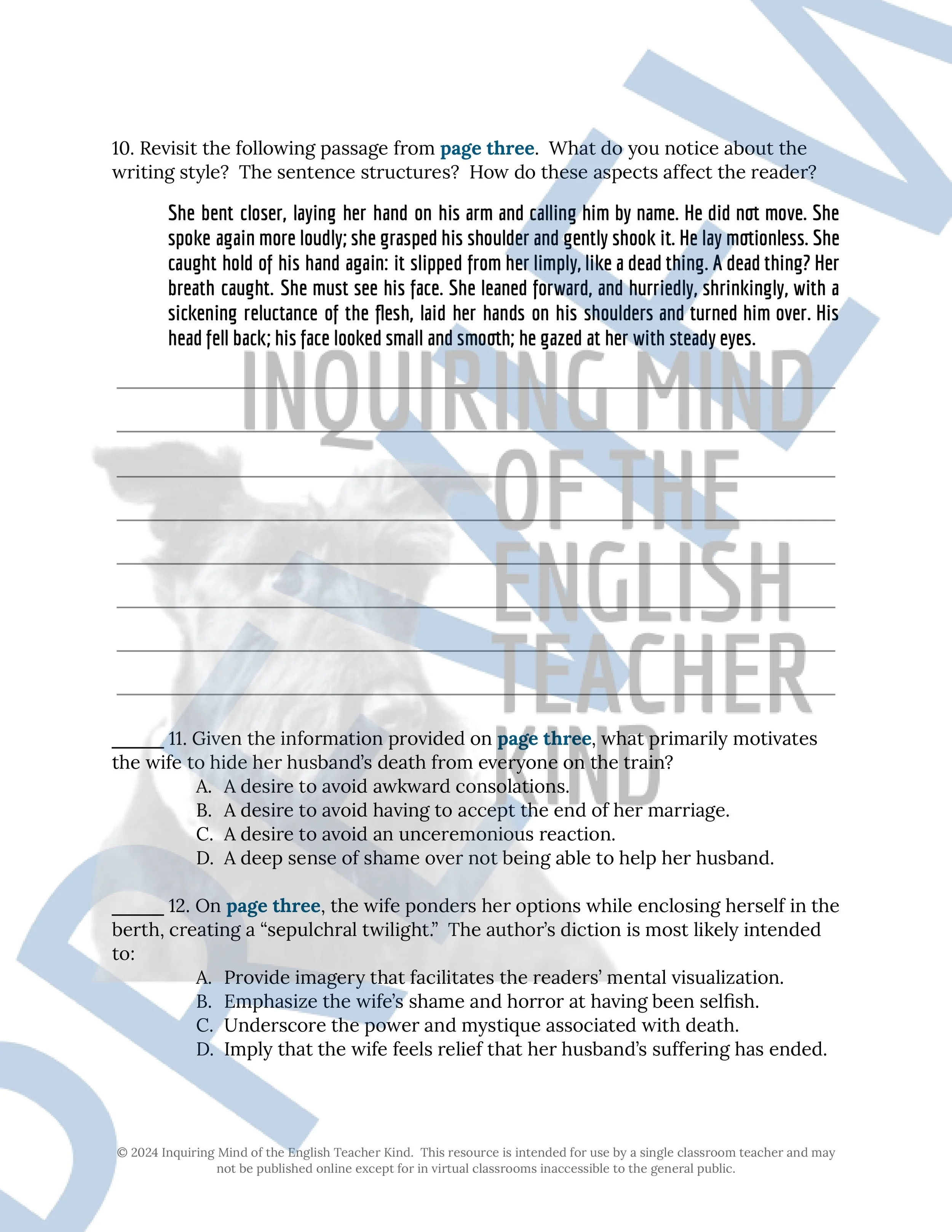 "A Journey" by Edith Wharton Quiz, Analysis Worksheets, Vocabulary Games, and Answer Keys for High School from Inquiring Mind of the English Teacher Kind