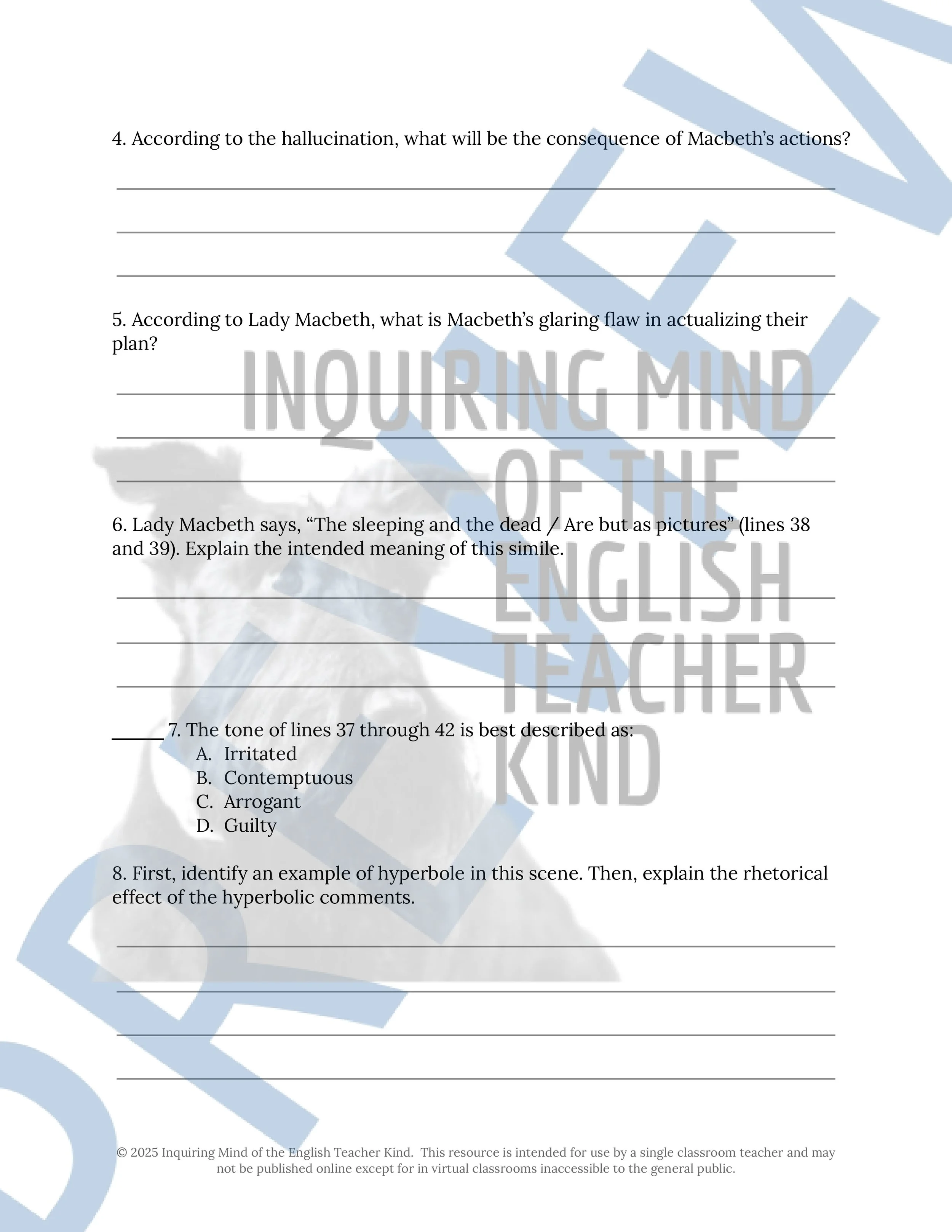Daily Reading Log with Answer Key