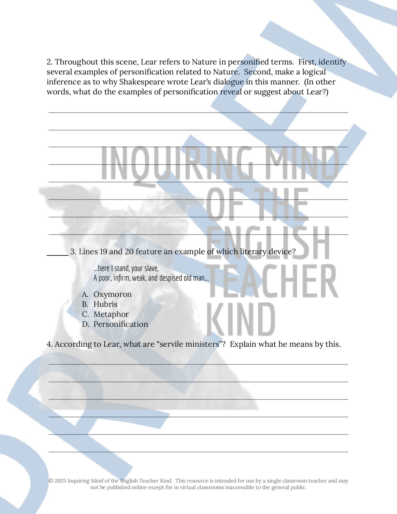 Shakespeare's King Lear Quizzes, Vocabulary Games, Inference Worksheets, Test, and Answer Keys for High School by Inquiring Mind of the English Teacher Kind
