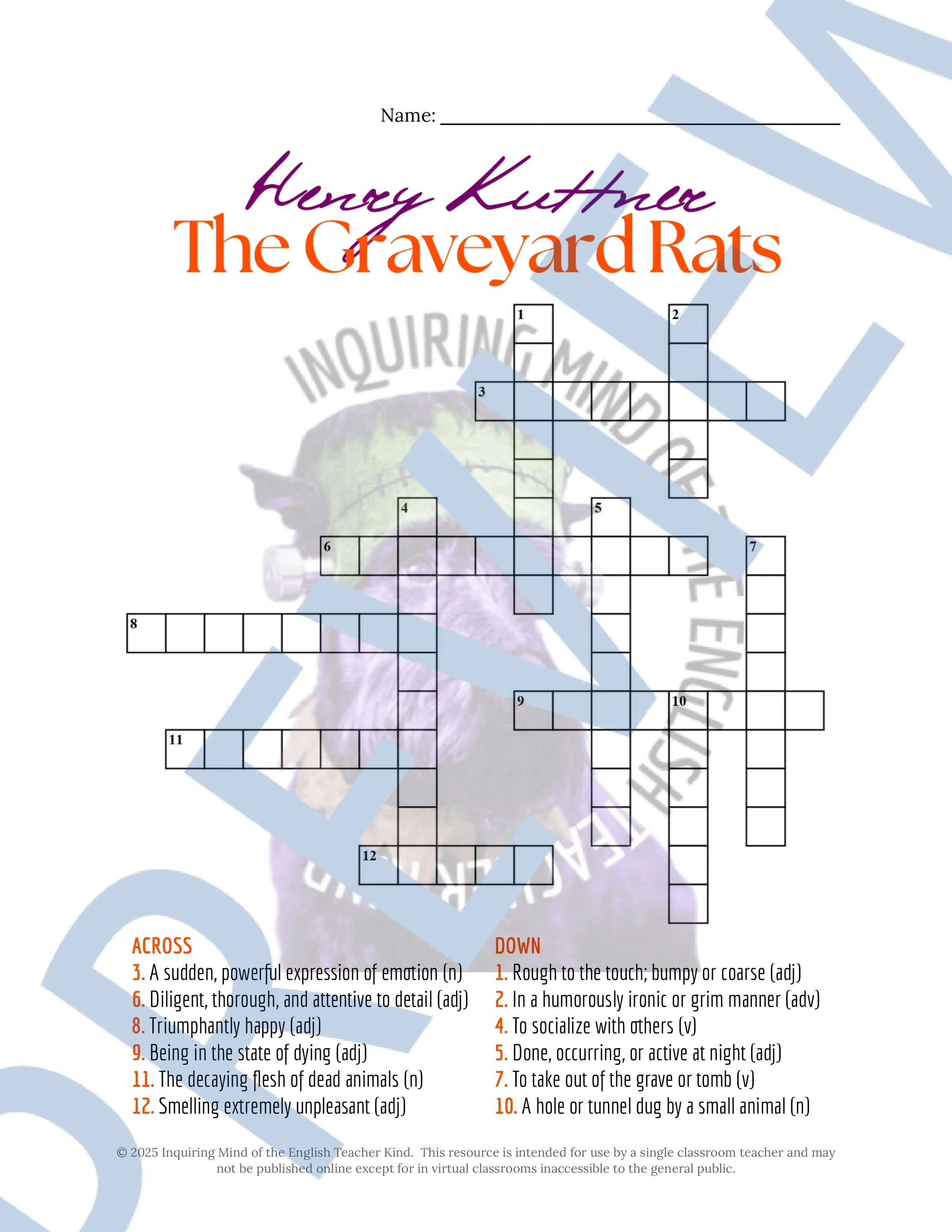 The Graveyard Rats by Henry Kuttner Vocabulary Activities for High School ELA and Halloween Season (2).jpg