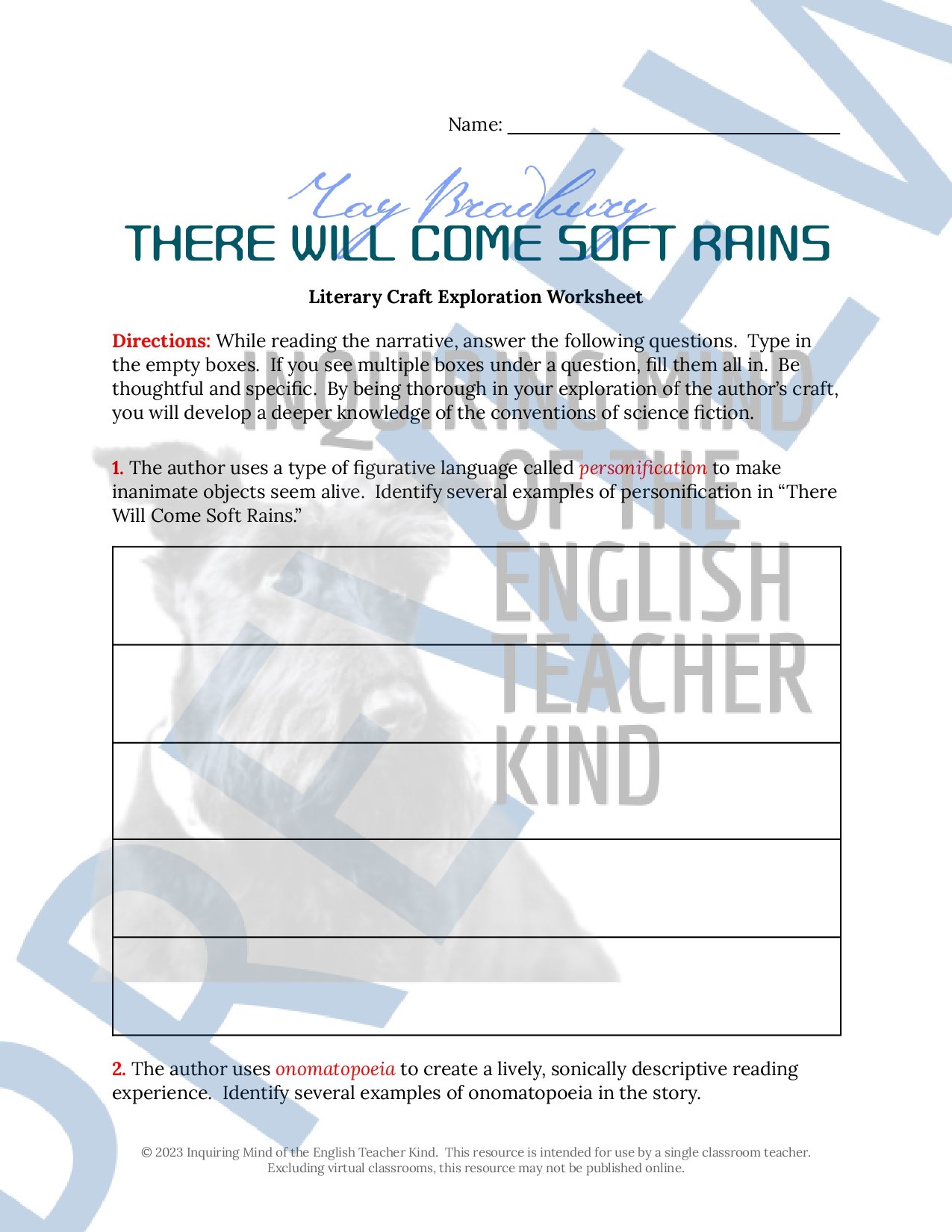 "There Will Come Soft Rains" by Ray Bradbury Quizzes, Inference Worksheets, Vocabulary Games, and Answer Keys from Inquiring Mind of the English Teacher Kind