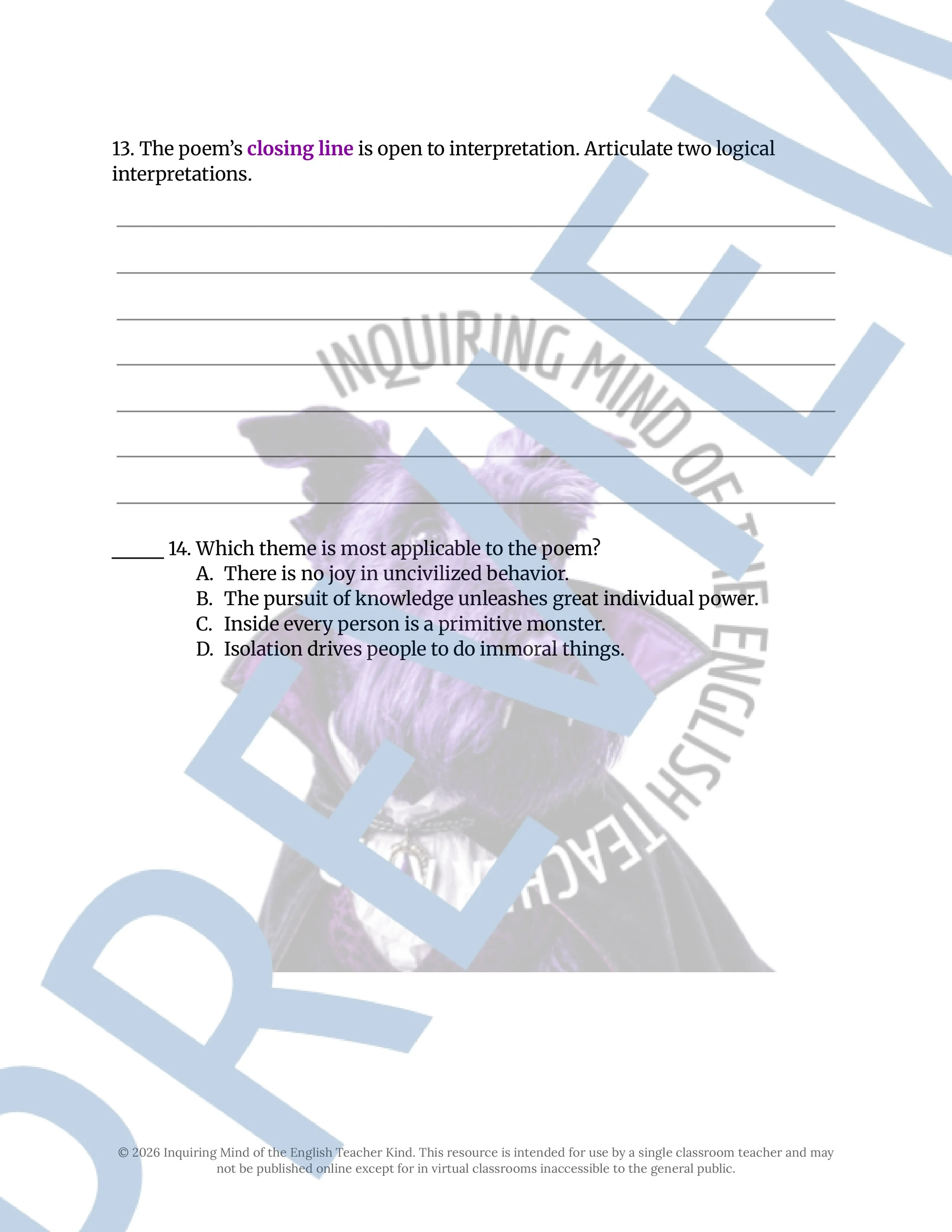 Lycanthropus by C. Edgar Bolen Poetry Analysis Worksheet for High School and Halloween Season (4).jpg