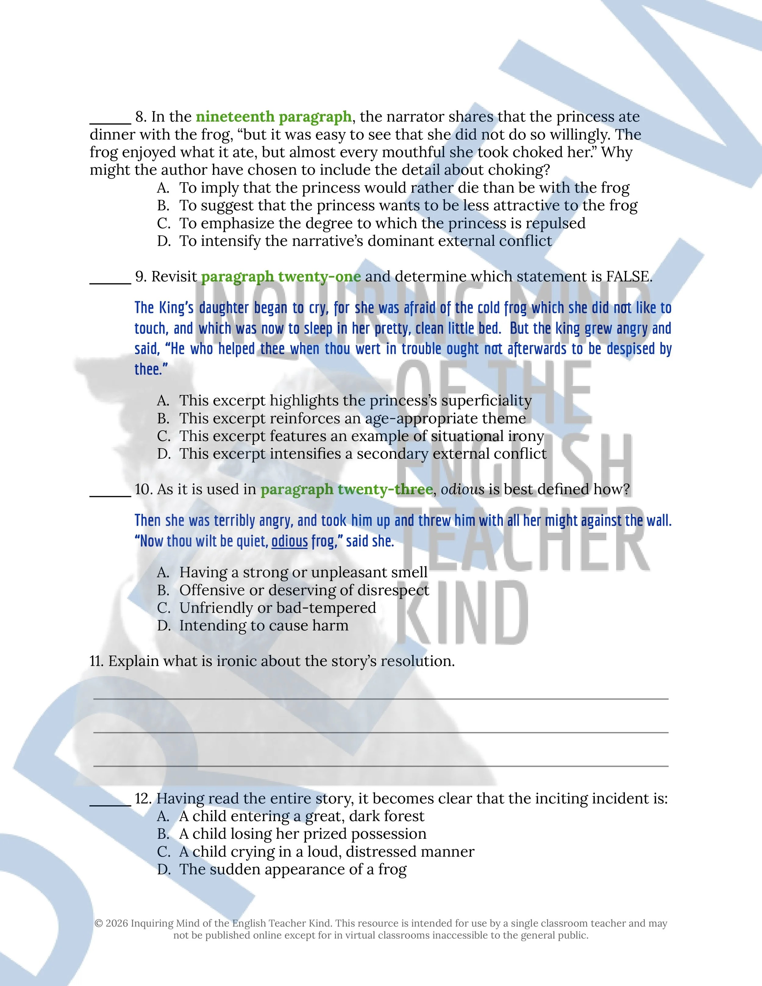 The Frog King Brothers Grimm Fairy Tale Close Reading Worksheet (3).jpg