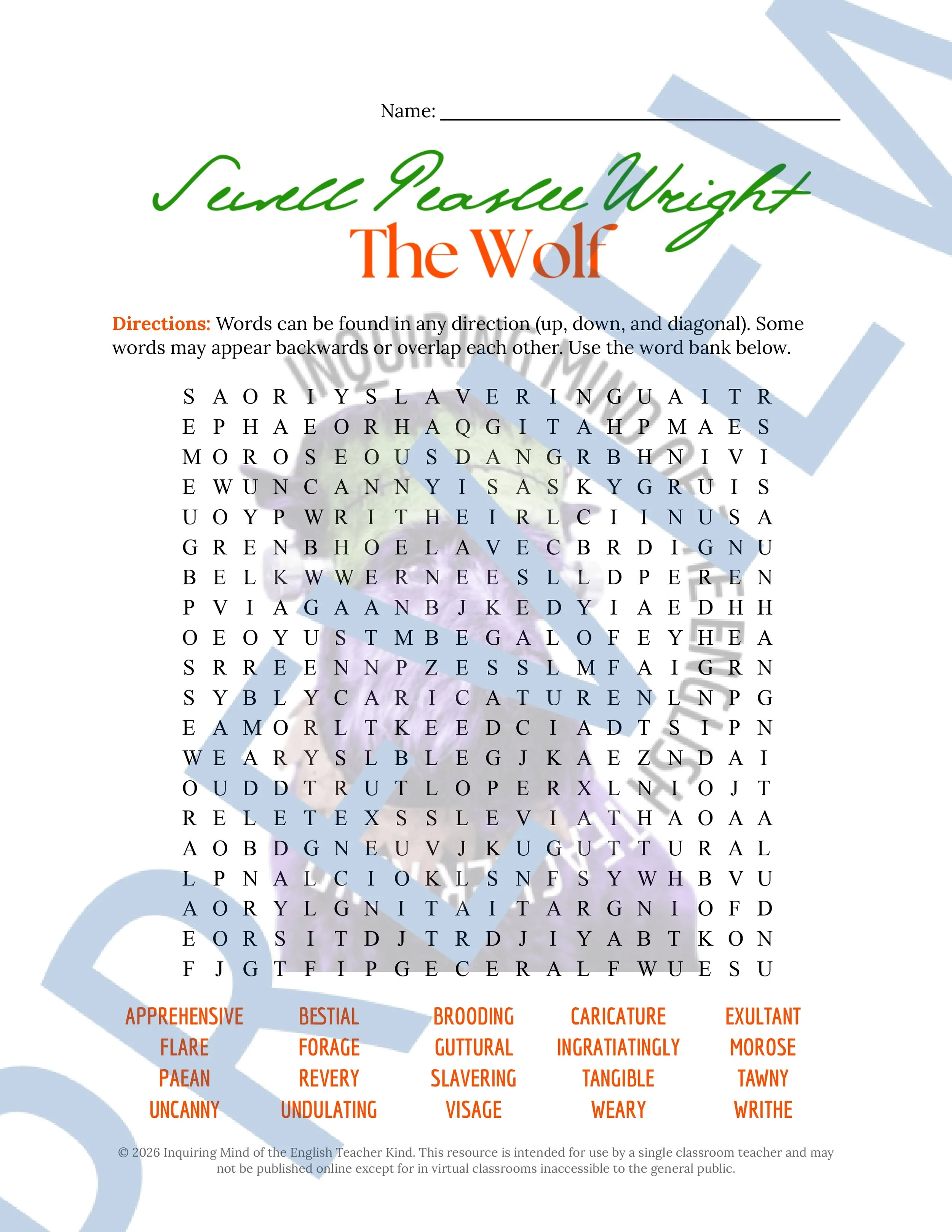 The Wolf by Sewell Peaslee Wright Vocabulary Activities - High School Short Story for Halloween Season (4).jpg