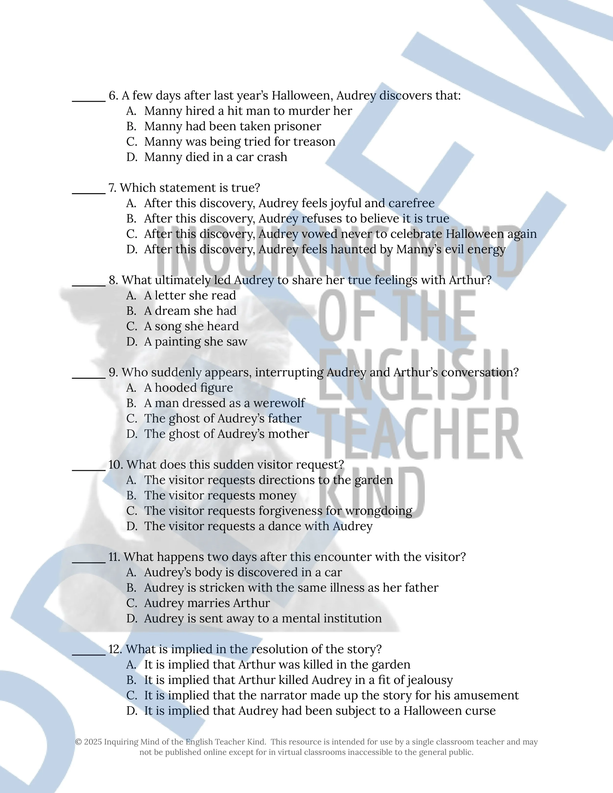 13 Halloween Short Stories for High School Reading Comprehension Quizzes and Answer Keys from Inquiring Mind of the English Teacher Kind