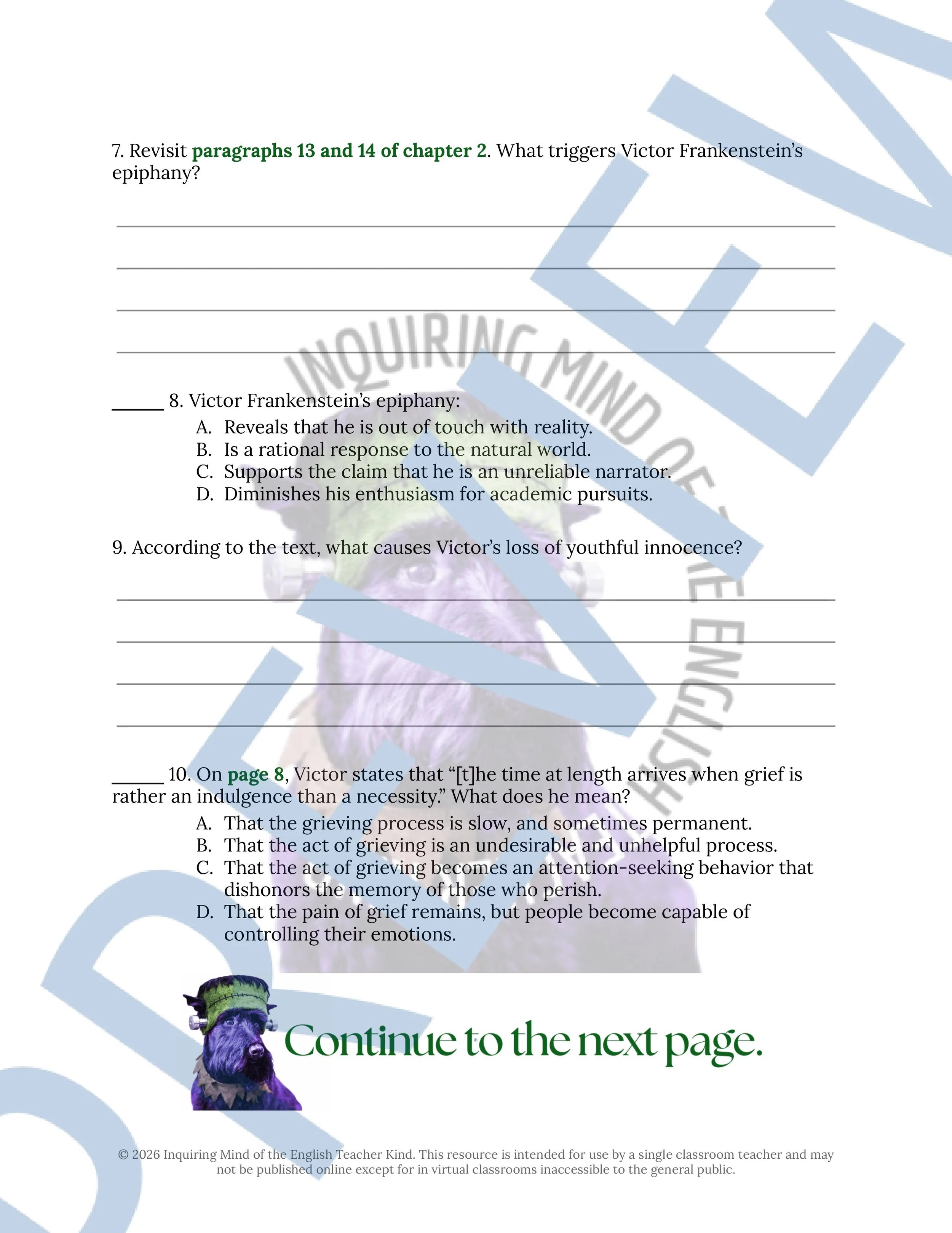 Frankenstein Chapters 1, 2, and 3 Close Reading Analysis Worksheet and Answer Key for High School English Language Arts (3).jpg