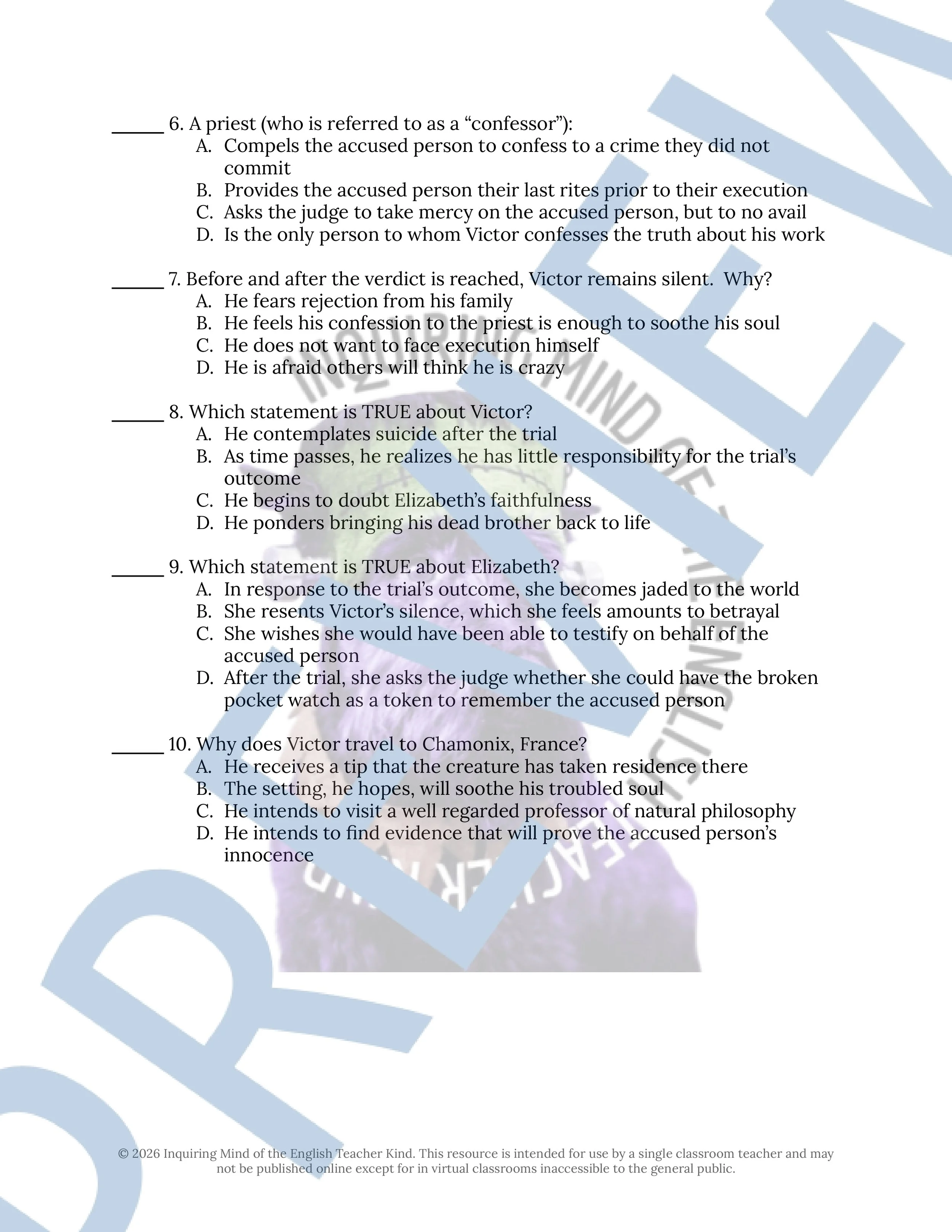 Frankenstein by Mary Shelley Chapters 7, 8, and 9 Quiz and Answer Key (2).jpg