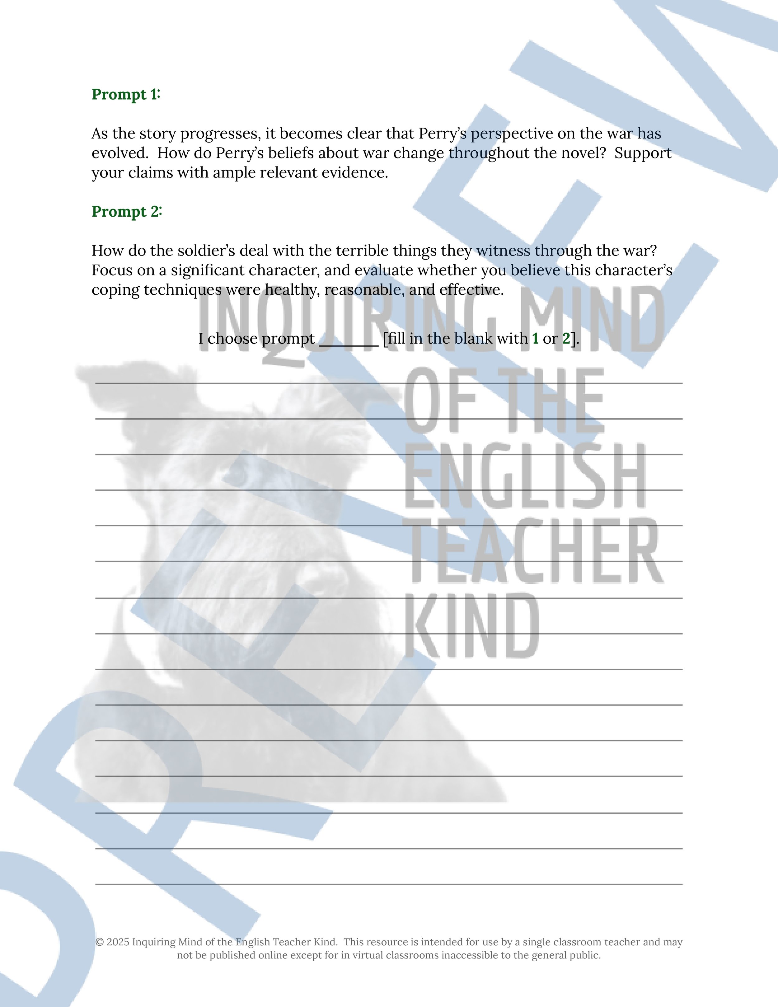Fallen Angels by Walter Dean Myers Test and Answer Key with a Study Guide for High School English Language Arts from Inquiring Mind of the English Teacher Kind