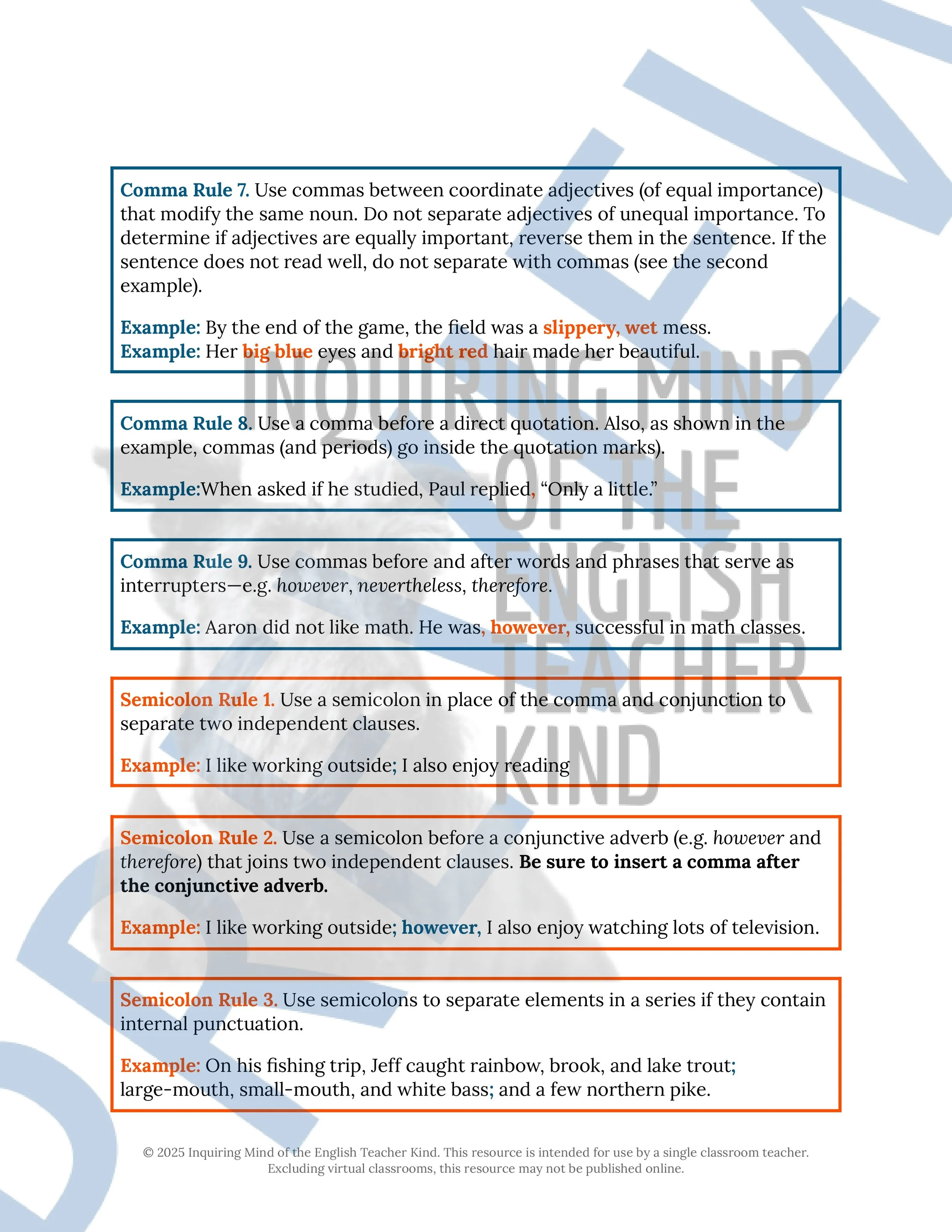 Grammar Review Worksheet on Commas, Semicolons, and Conjunctions from Inquiring Mind of the English Teacher Kind (12).jpg