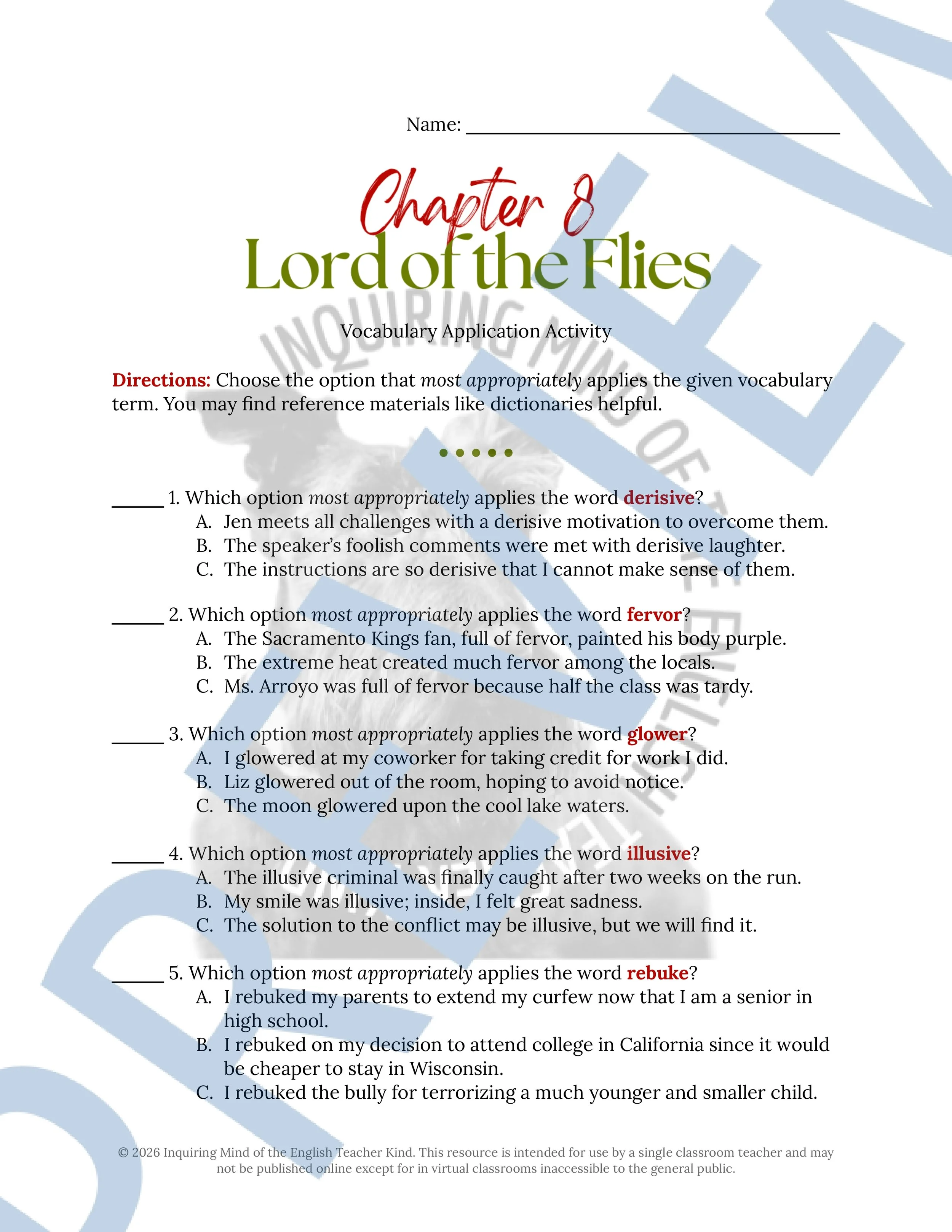 Lord of the Flies Chapter 8 Vocabulary Activities - Crossword Puzzle, Word Search Game, and Worksheet (1).jpg