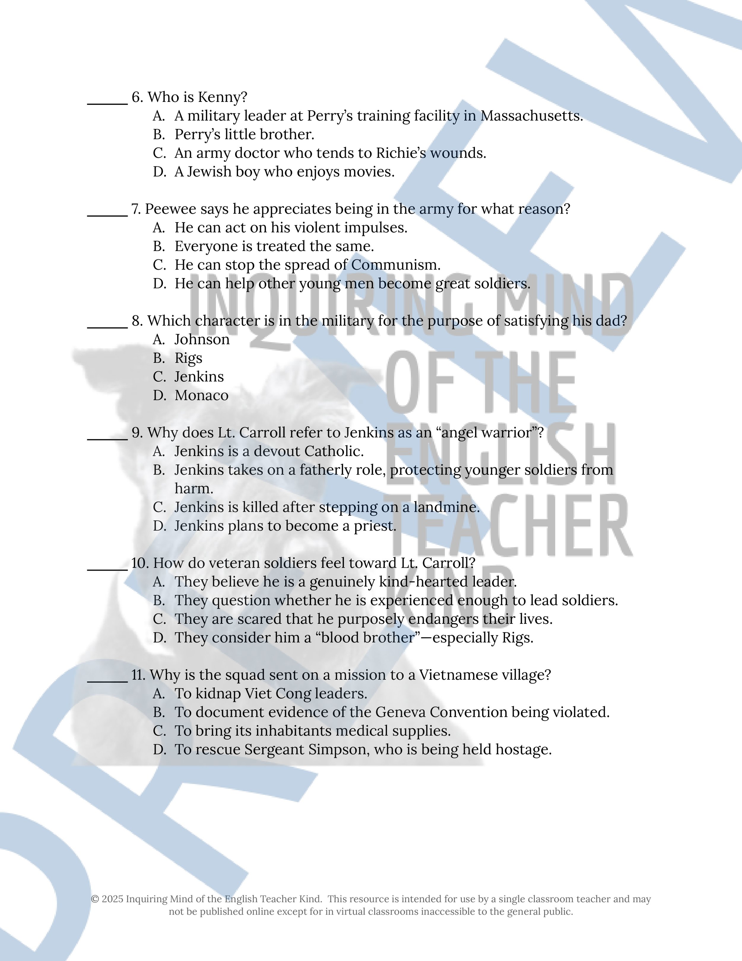 Fallen Angels Quizzes, Worksheets, Research Project, Test, and Answer Keys Mega Bundle from Inquiring Mind of the English Teacher Kind