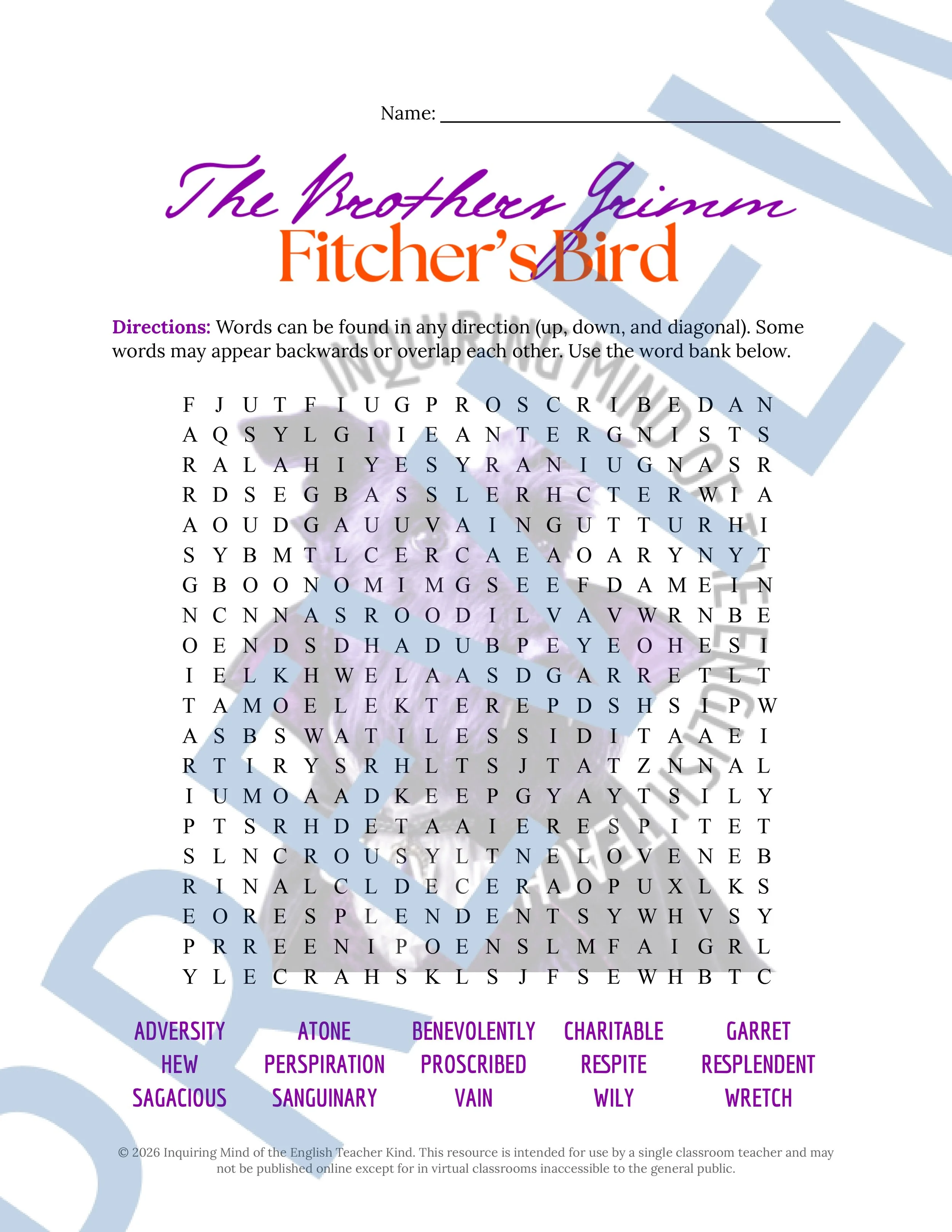 Fitcher's Bird by the Brothers Grimm Vocabulary Activities (4).jpg