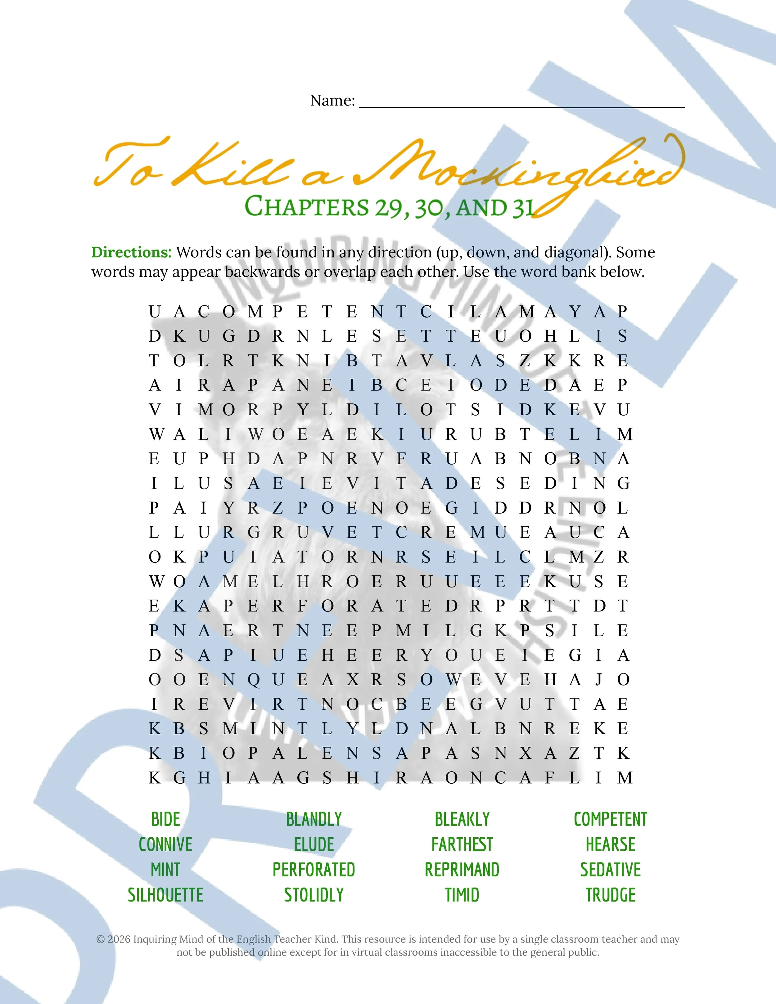 To Kill a Mockingbird Chapters 29, 30, and 31 Vocabulary Worksheet, Crossword Puzzle, and Word Search Game for High School ELA (4).jpg