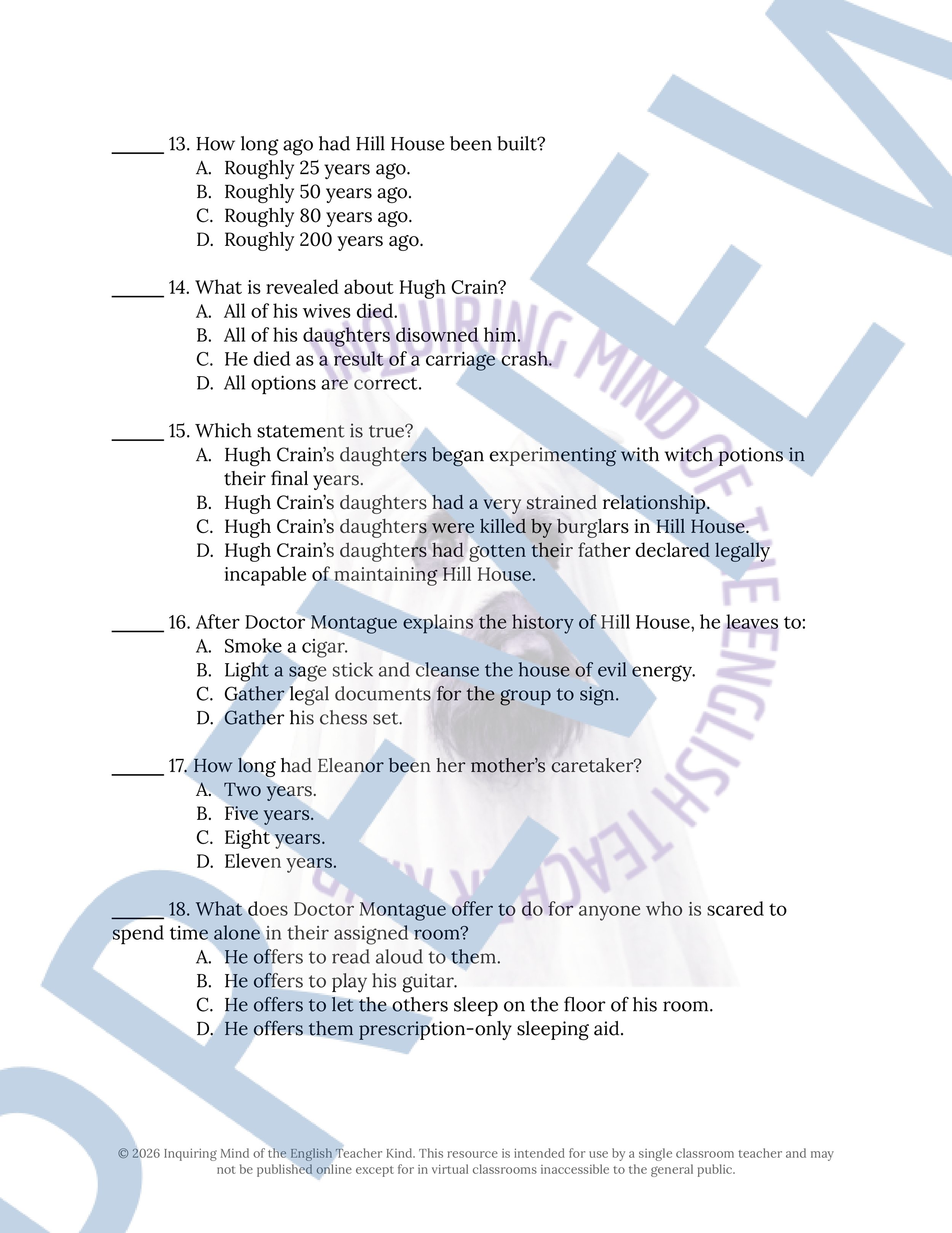 Haunting of Hill House by Shirley Jackson Chapter 3 Quiz and Answer Key (3).jpg