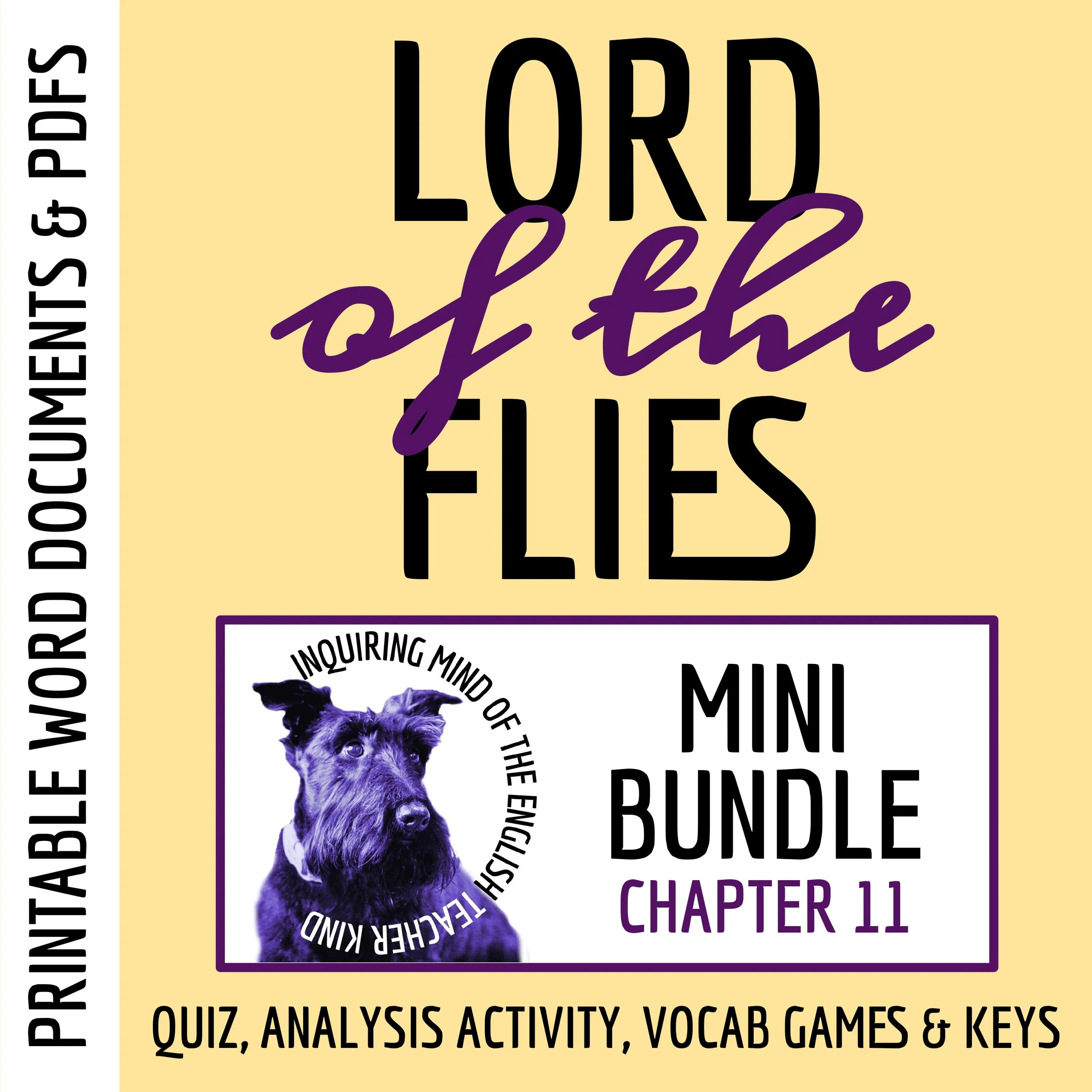 Lord of the Flies Chapter 11 Quiz, Analysis Worksheet, Vocabulary Activities, and Answer Keys