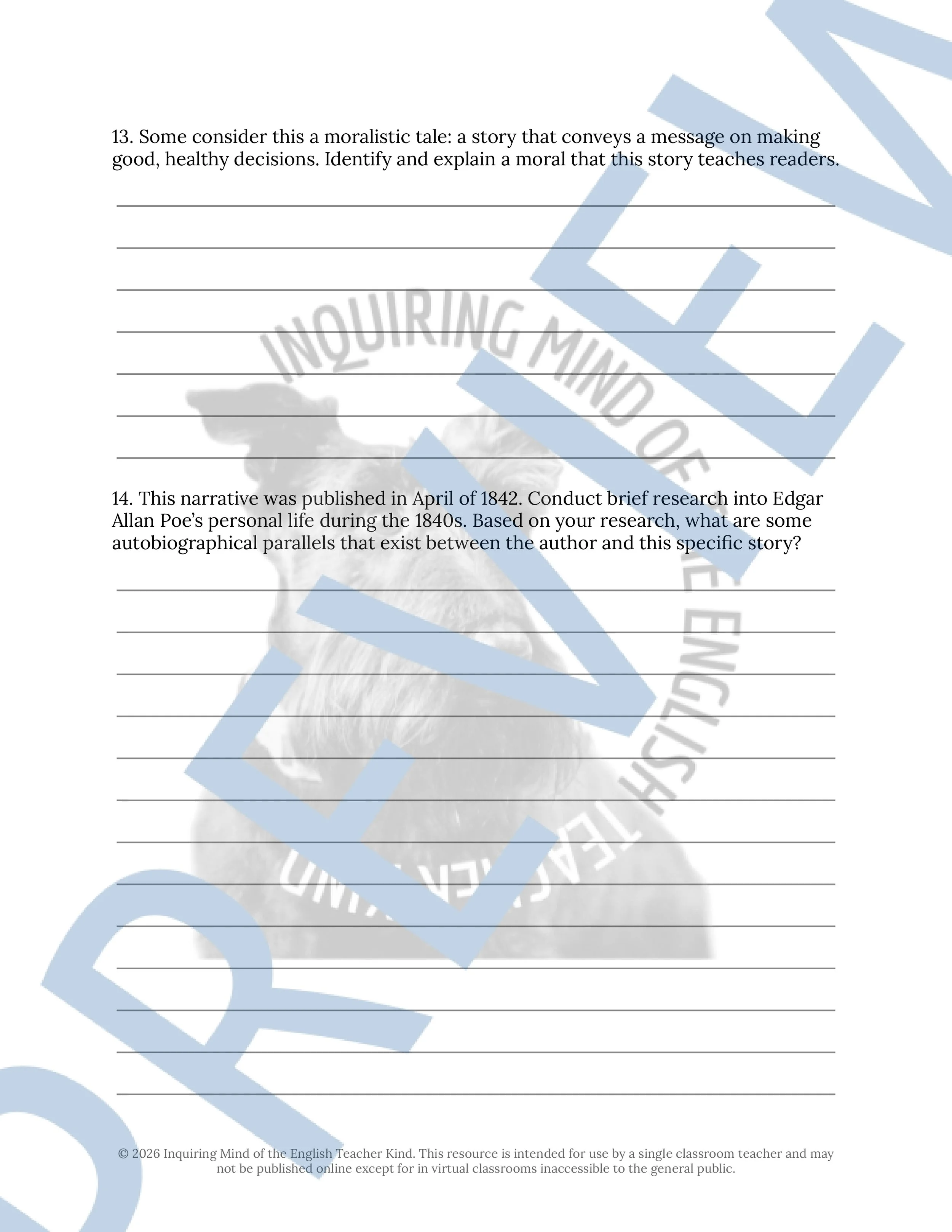 The Oval Portrait by Edgar Allan Poe Close Reading Worksheet and Emergency Lesson Plans for High School ELA (4).jpg