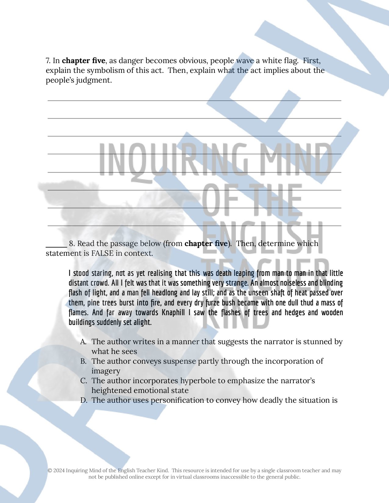 The War of the Worlds by H. G. Wells Close Reading Analysis Worksheets and Answer Keys for High School