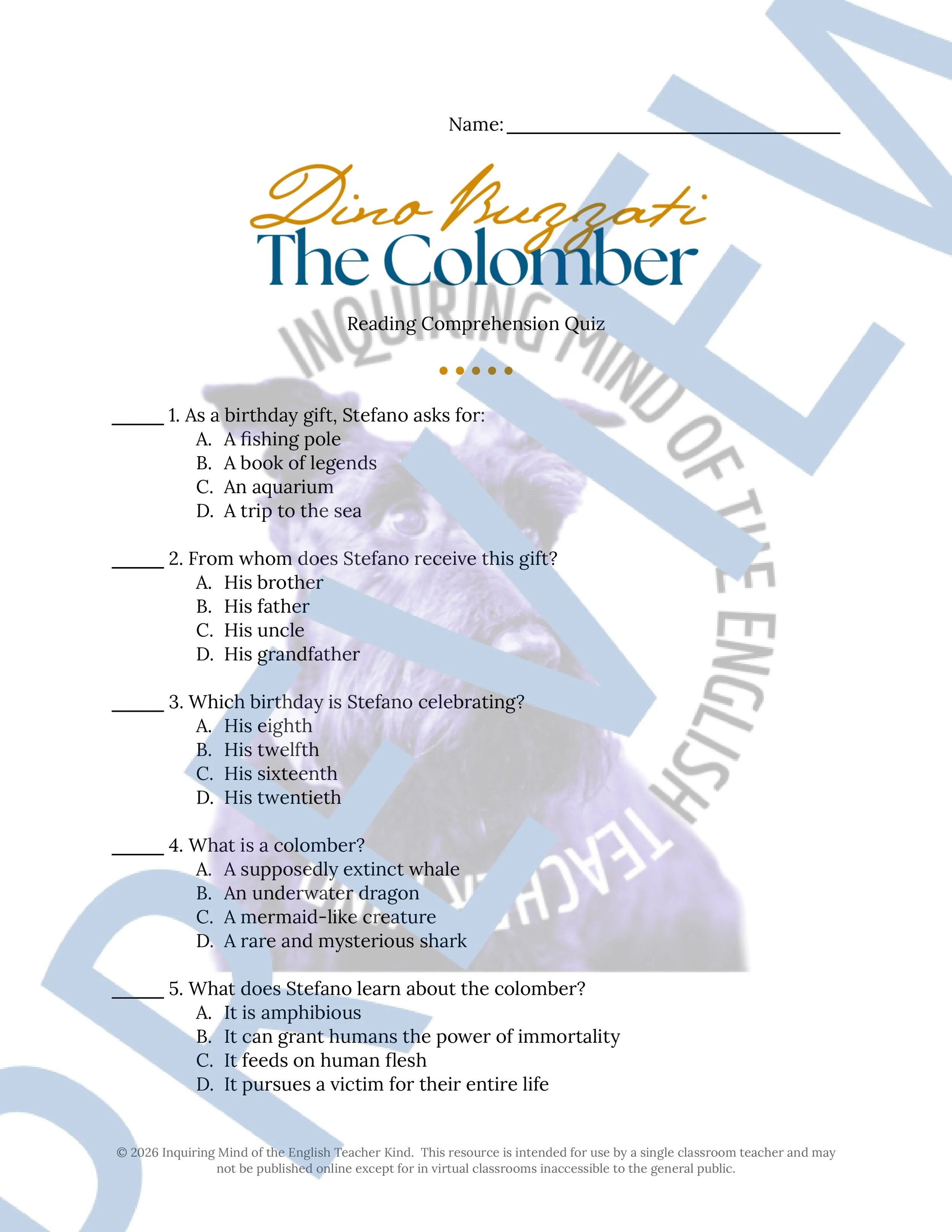 The Colomber by Dino Buzzati Quiz and Answer Key (1).jpg