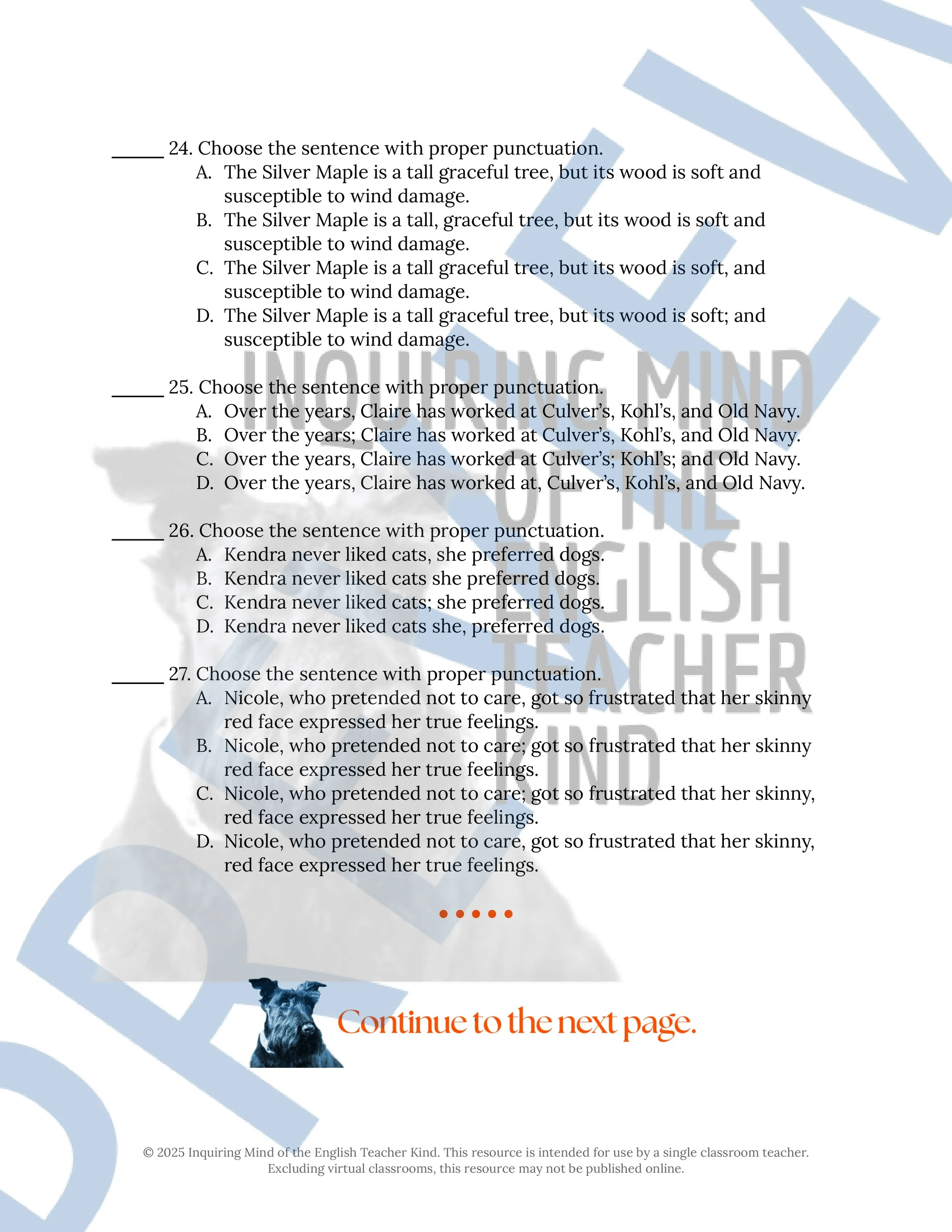 Grammar Review Worksheet on Commas, Semicolons, and Conjunctions from Inquiring Mind of the English Teacher Kind (8).jpg
