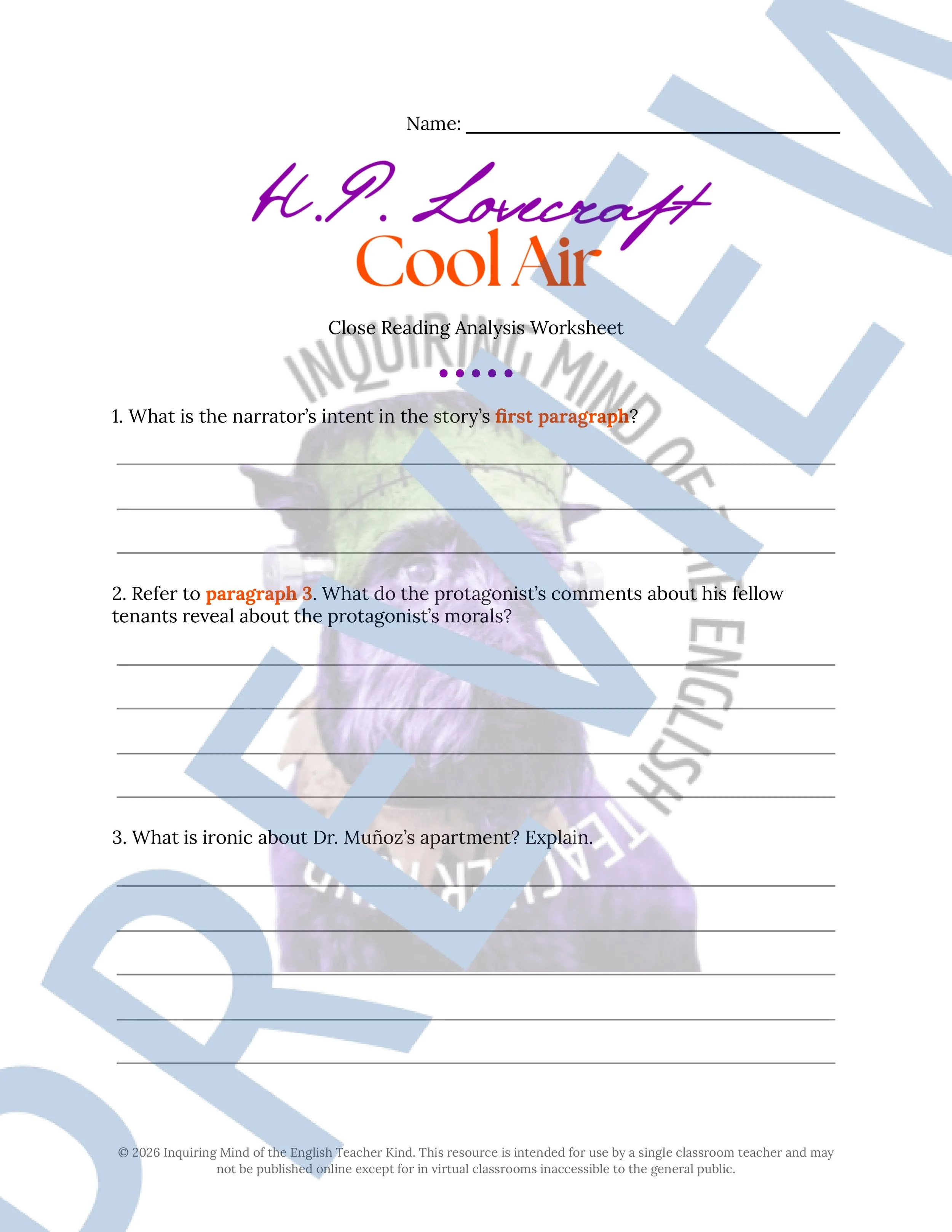 Cool Air by H.P. Lovecraft Close Reading Analysis Worksheet for High School English Language Arts (1).jpg