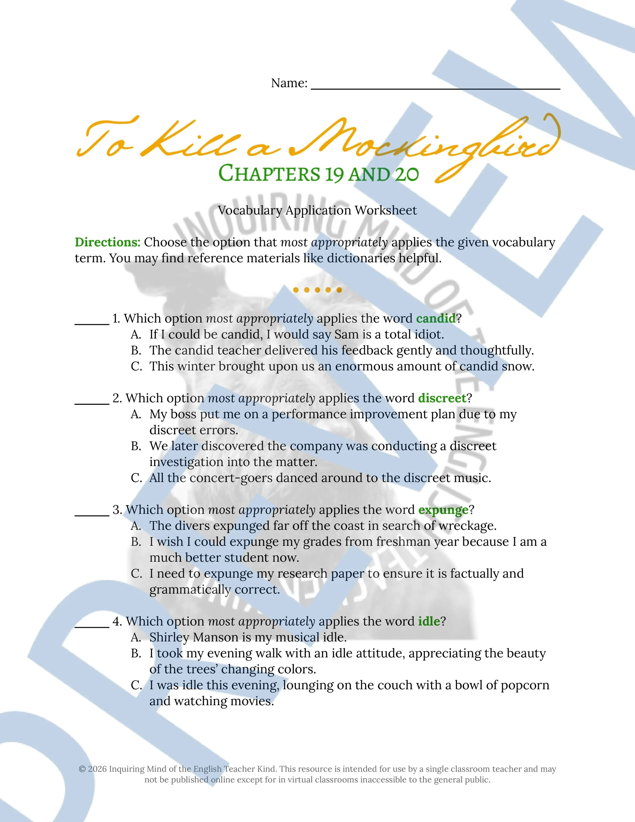 To Kill a Mockingbird Chapters 19 and 20 Vocabulary Worksheet, Crossword Puzzle, and Word Search Game for High School ELA (1).jpg