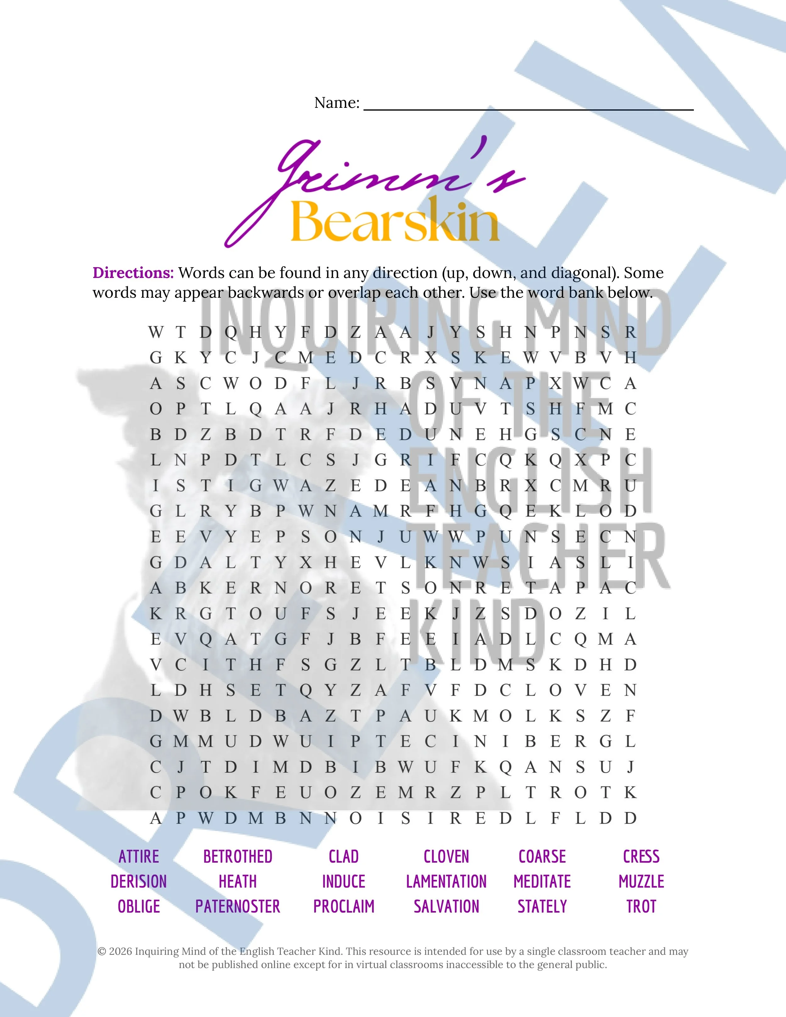 Bearskin by the Brothers Grimm Vocabulary Activities - Fairy Tale Activities (4).jpg