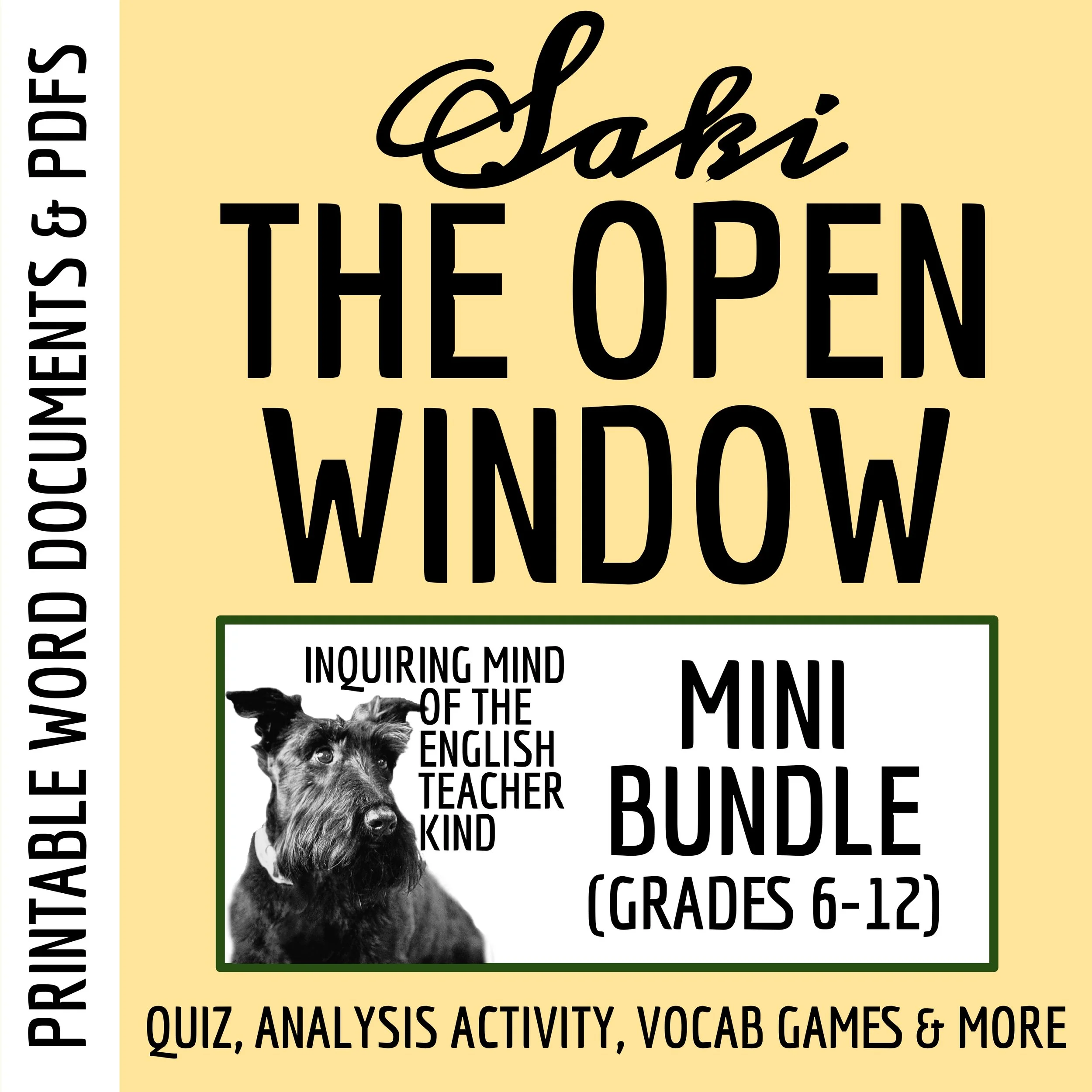 "The Open Window" by Saki Quiz, Close Reading Worksheet, and Vocabulary Games
