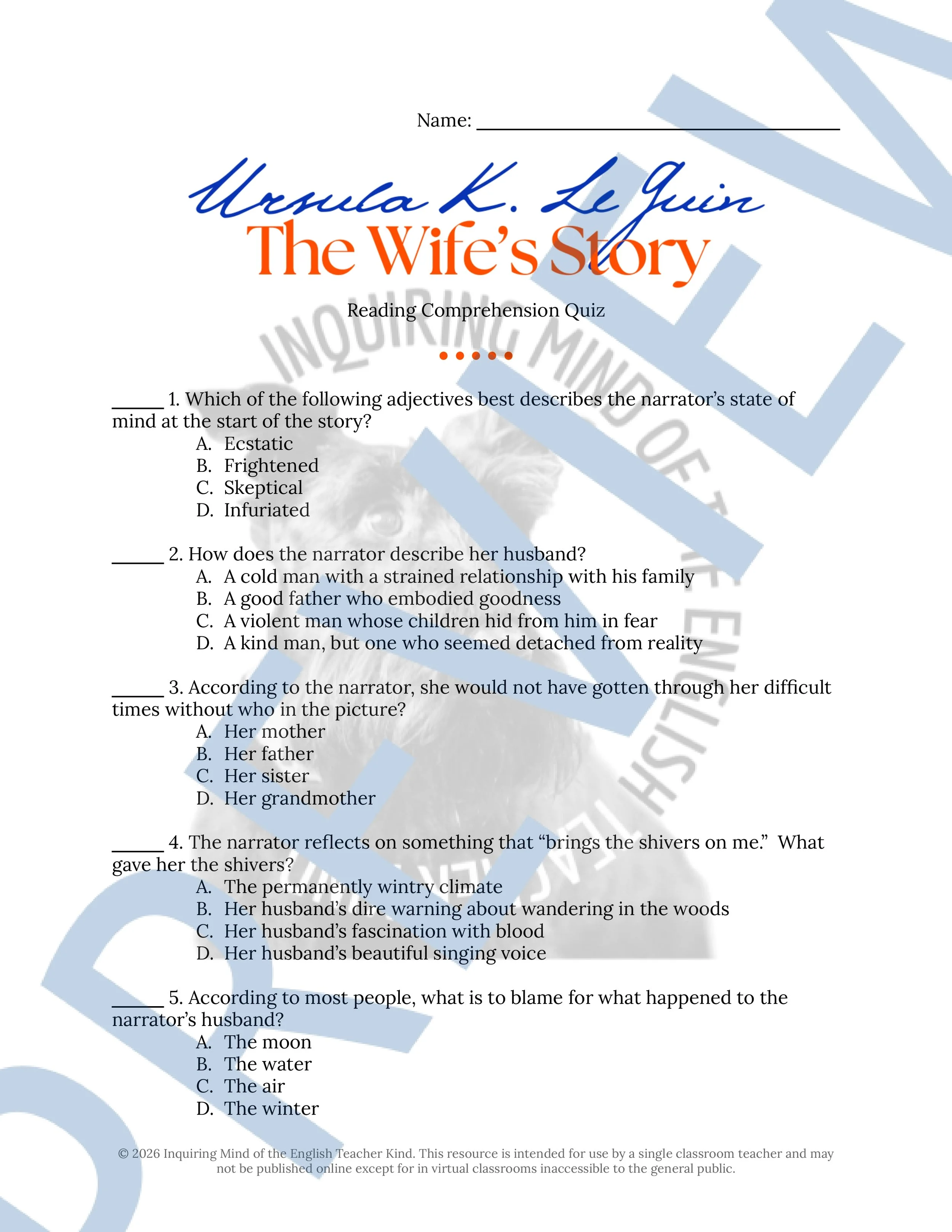 The Wife's Story by Ursula K. Le Guin Quiz and Answer Key for High School ELA (1).jpg